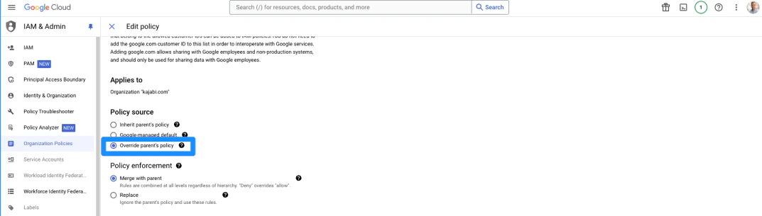 Override Parent's Policy