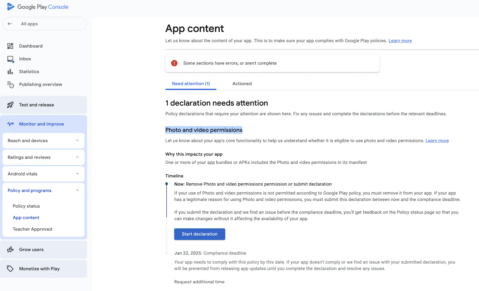 Declaration requirement