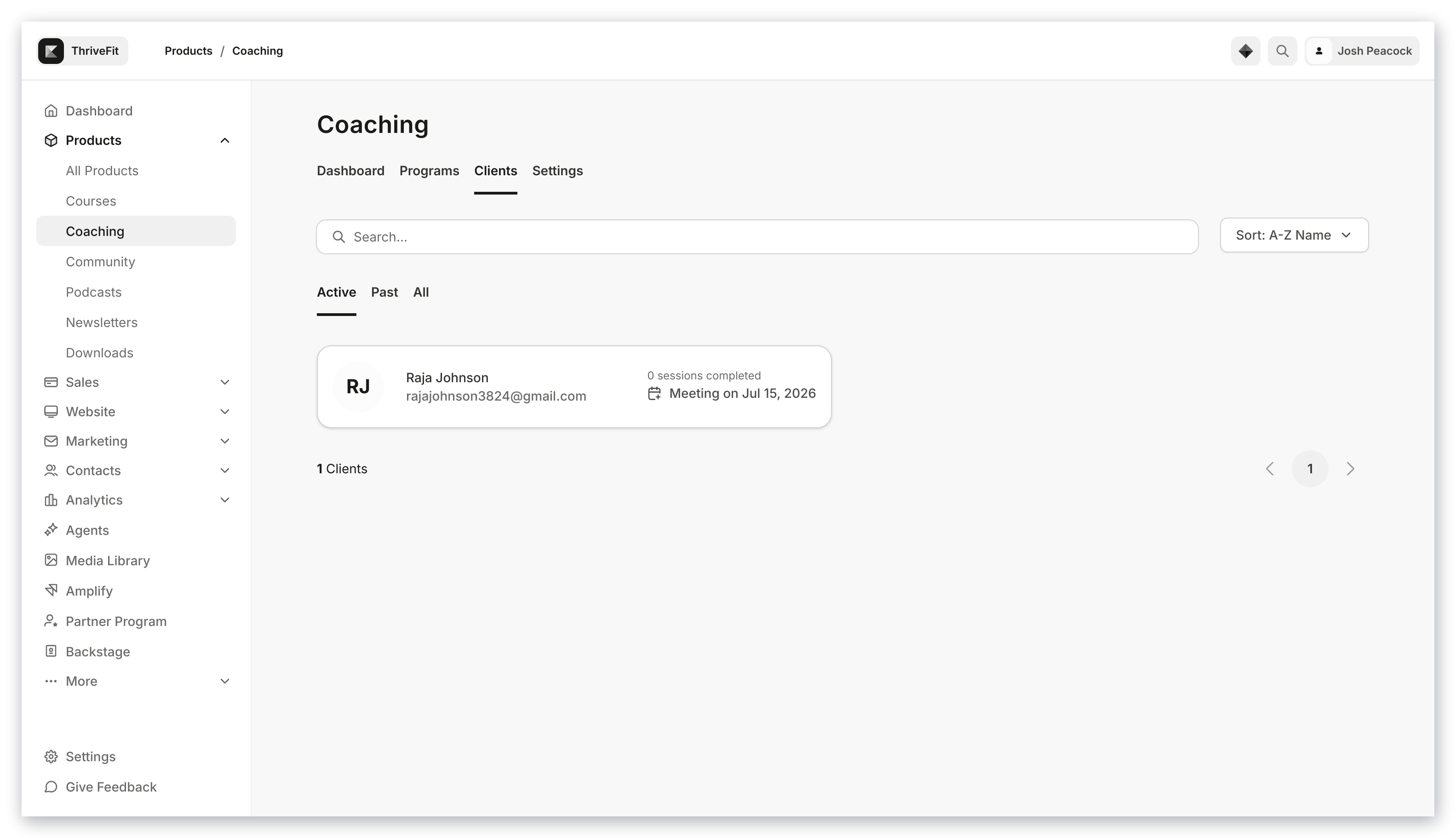 Coaching Client Admin Dashboard