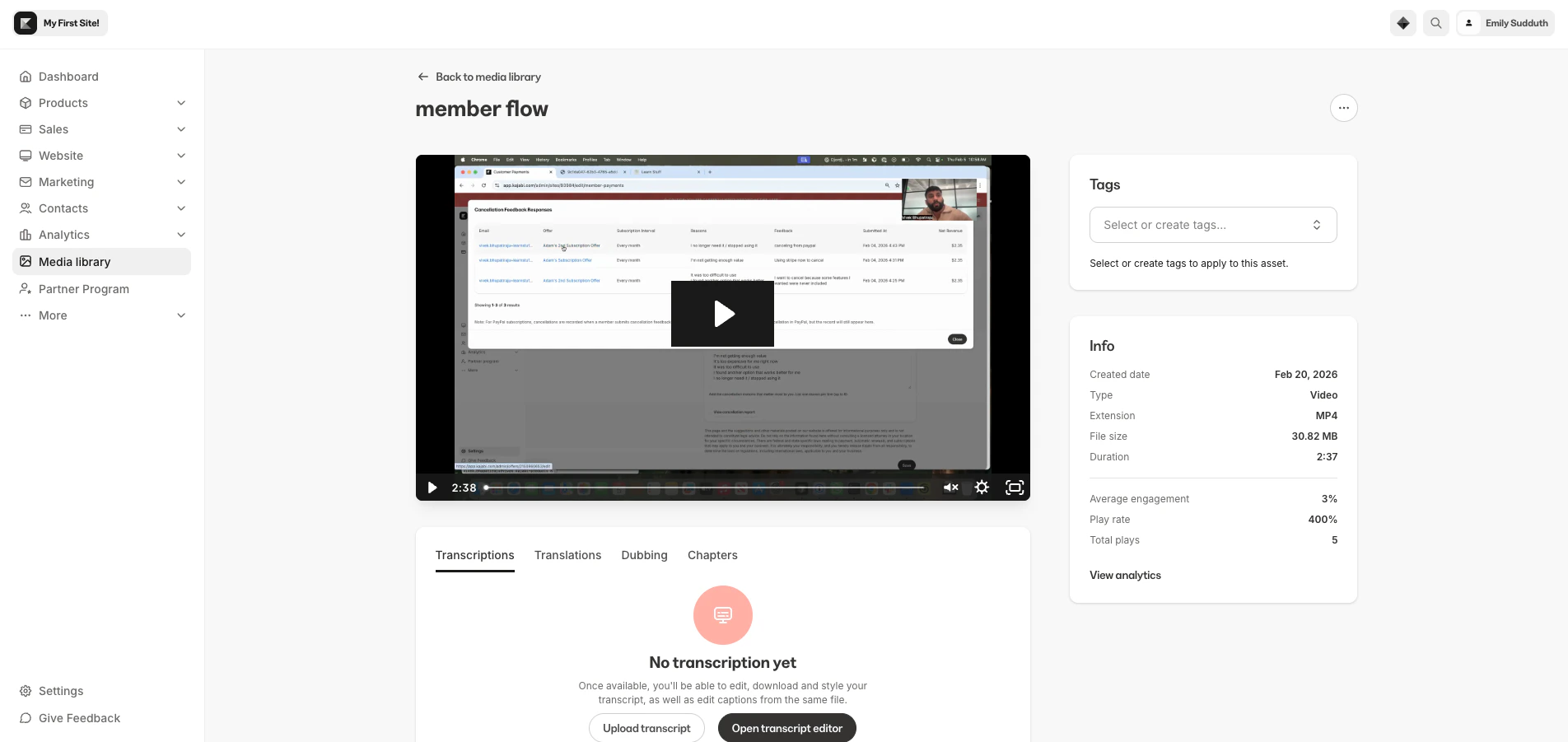 Media Library asset detail page