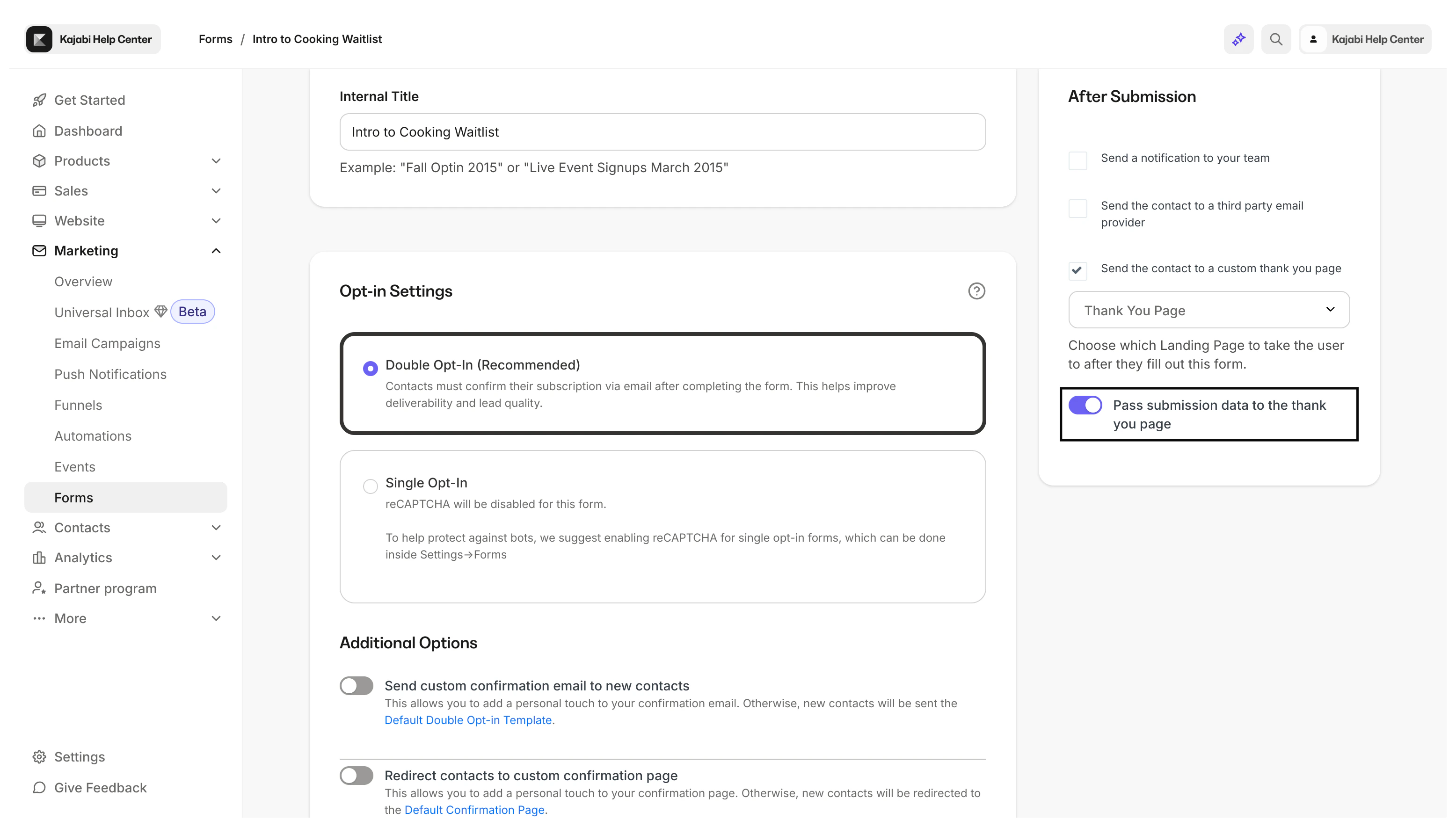 Pass submission data setting