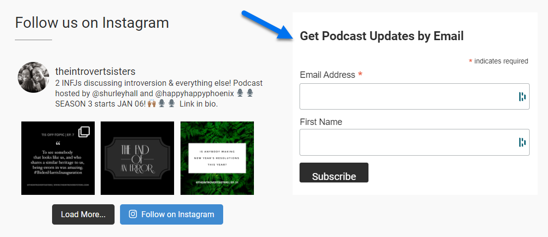 Screenshot of a promotional page promoting podcasts via email