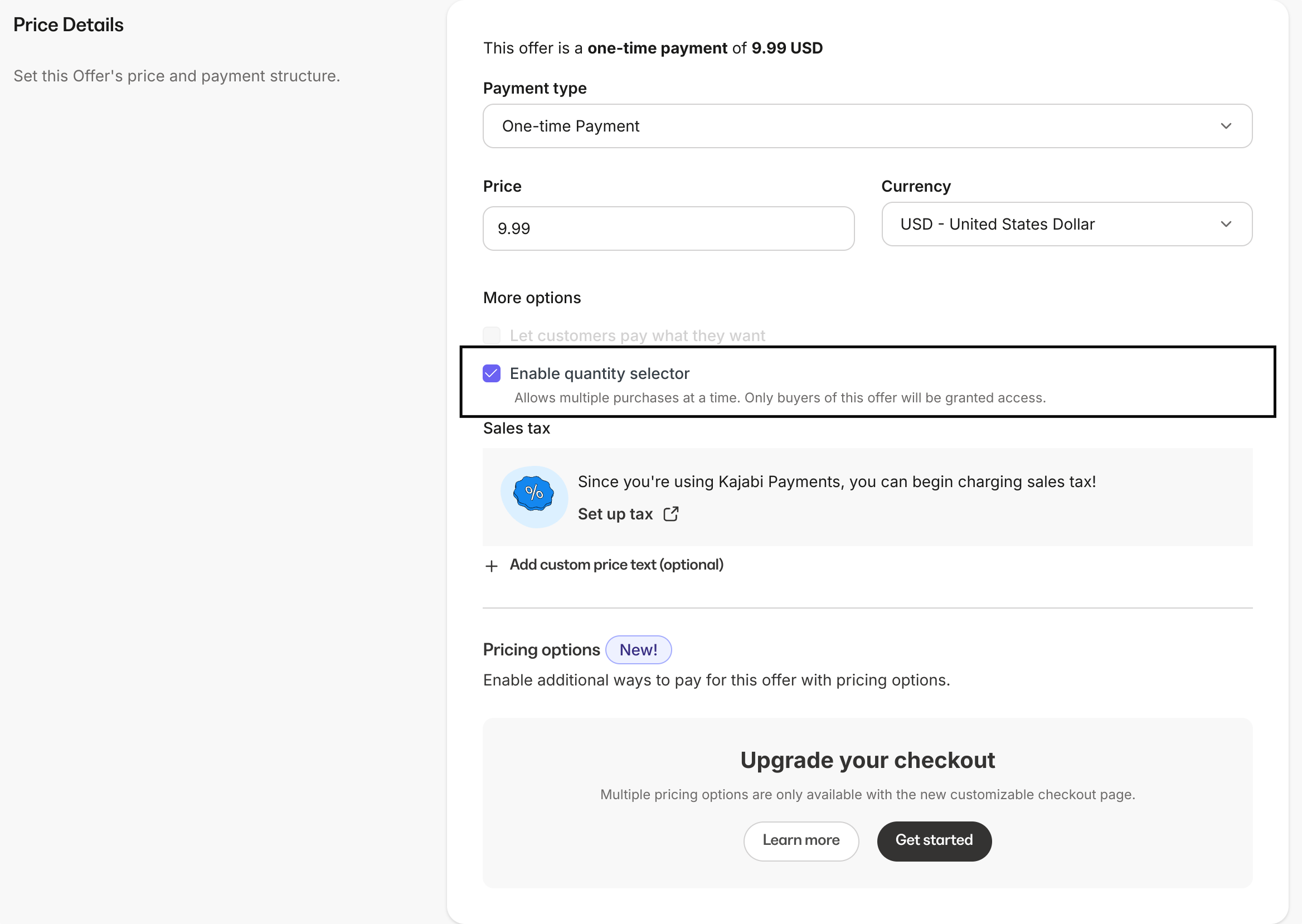 Enable quantity selector