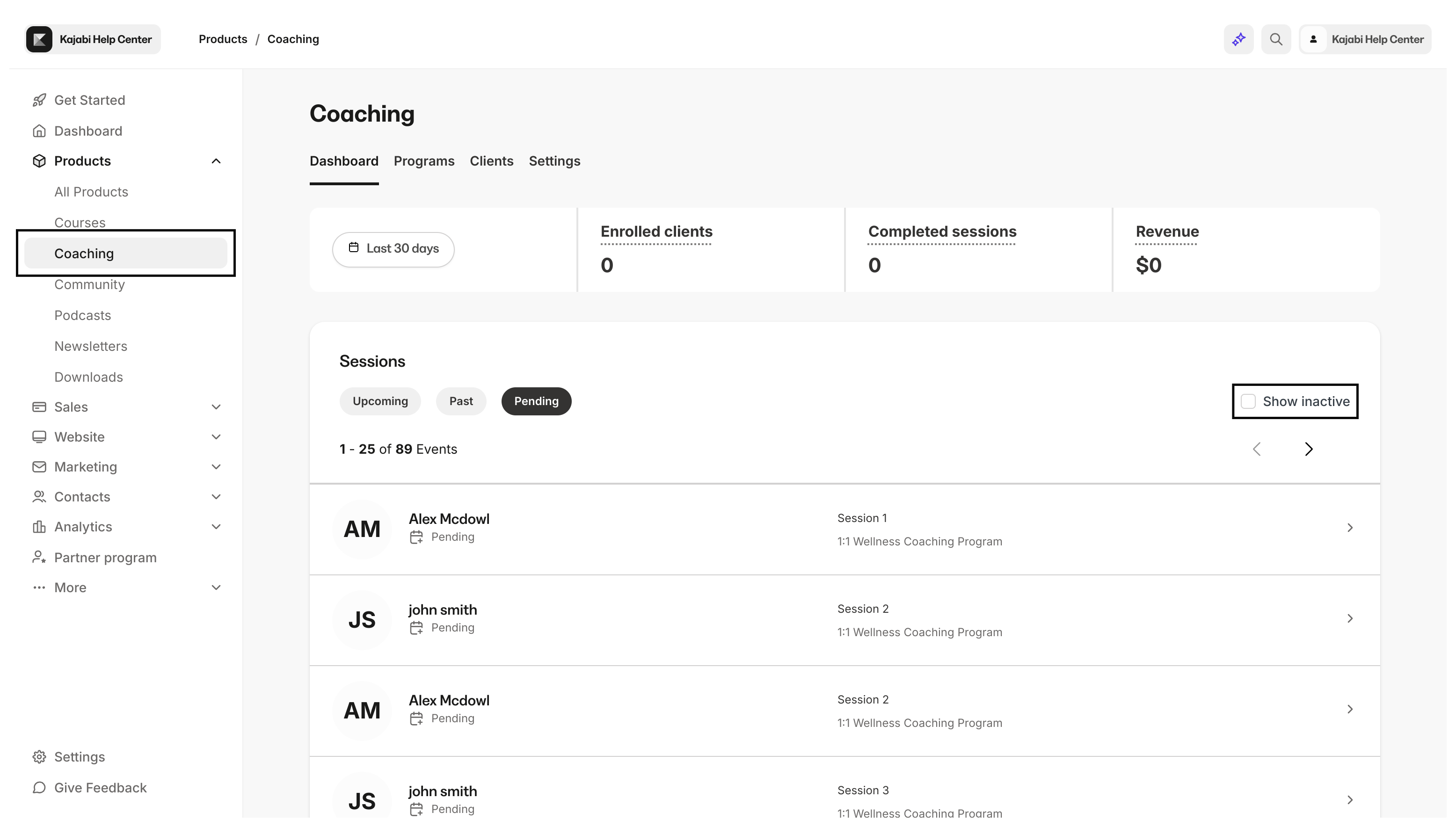 Show Inactive Sessions