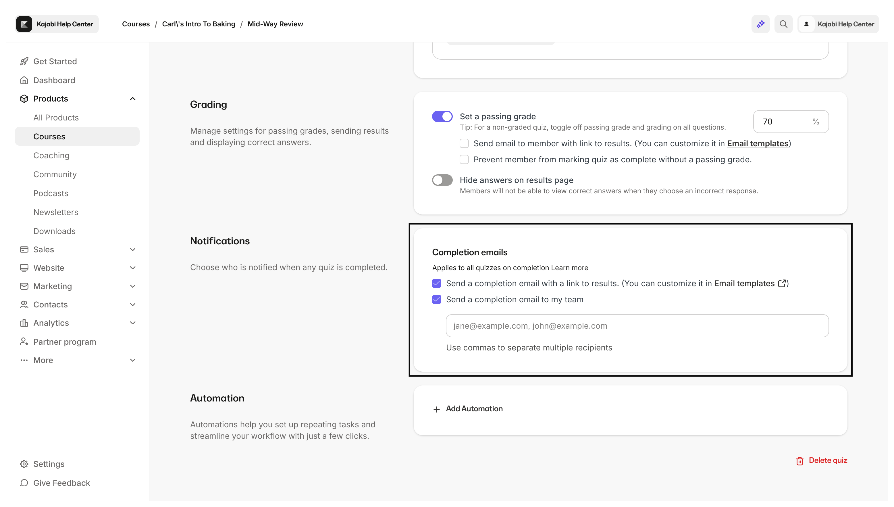 Notification settings