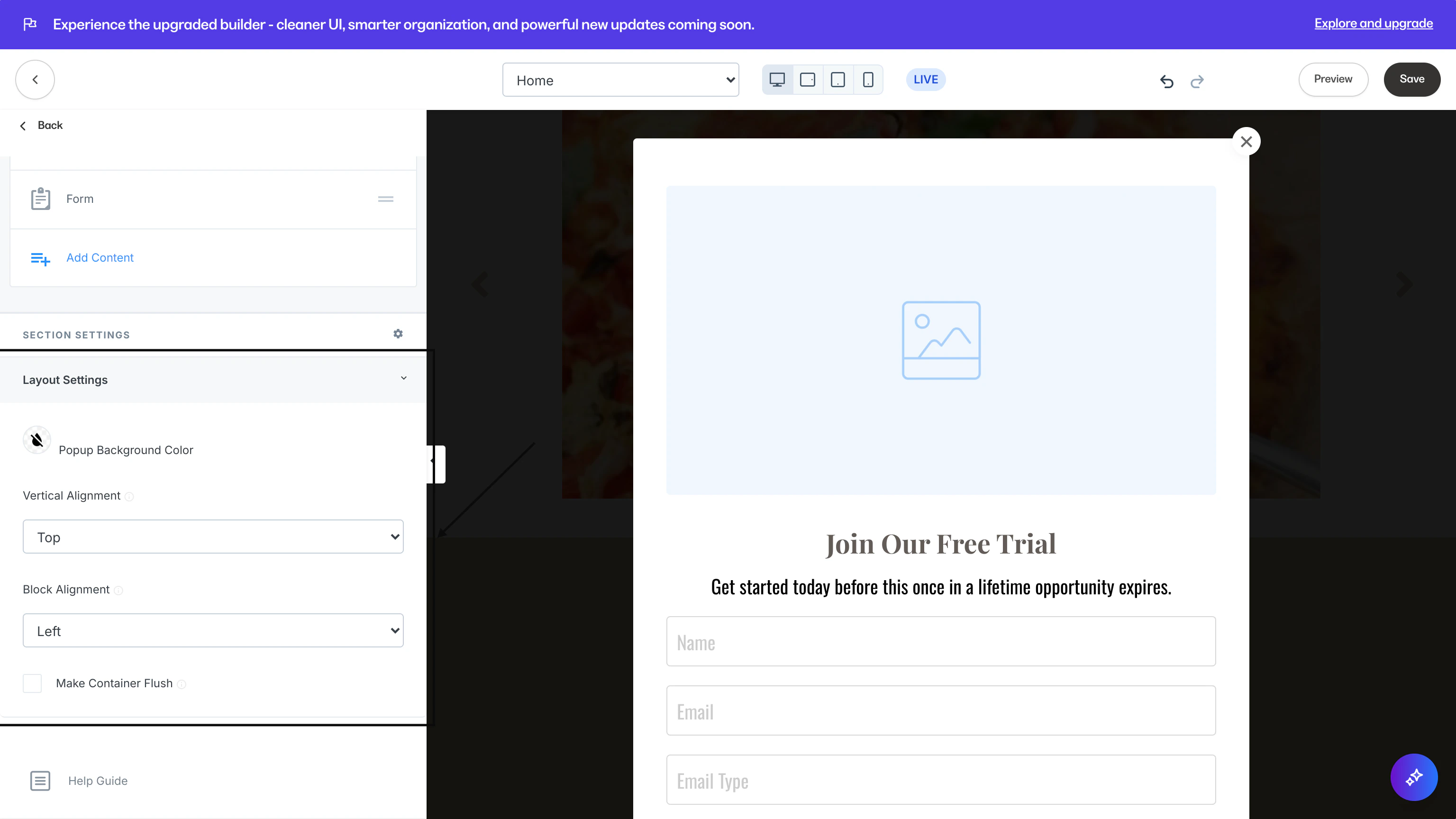 Two Step Optin Layout Settings