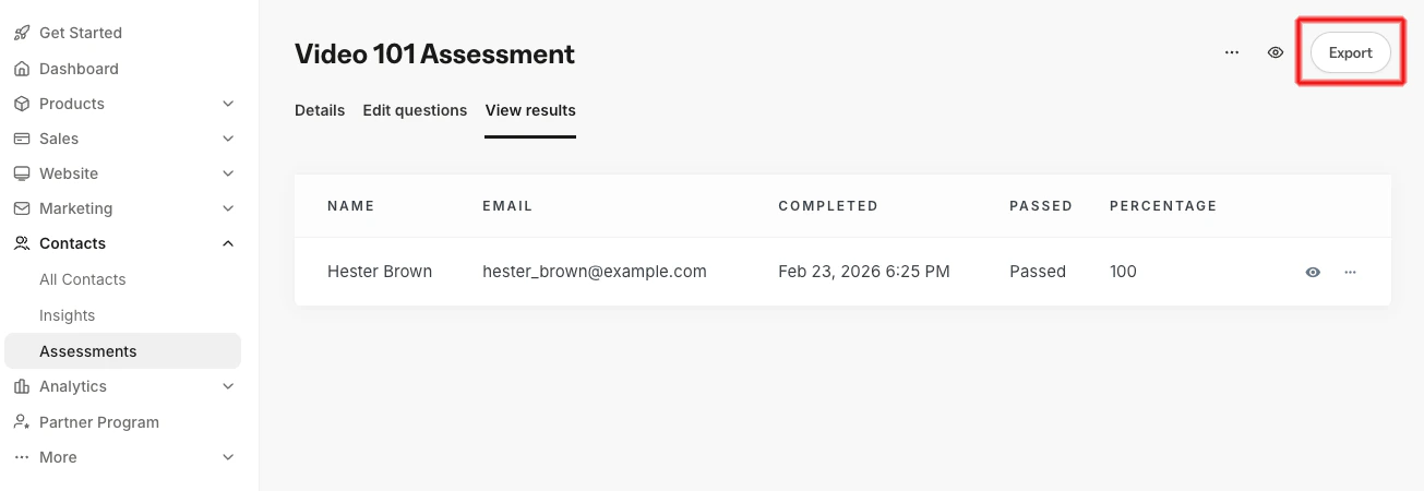 Export Assessment results
