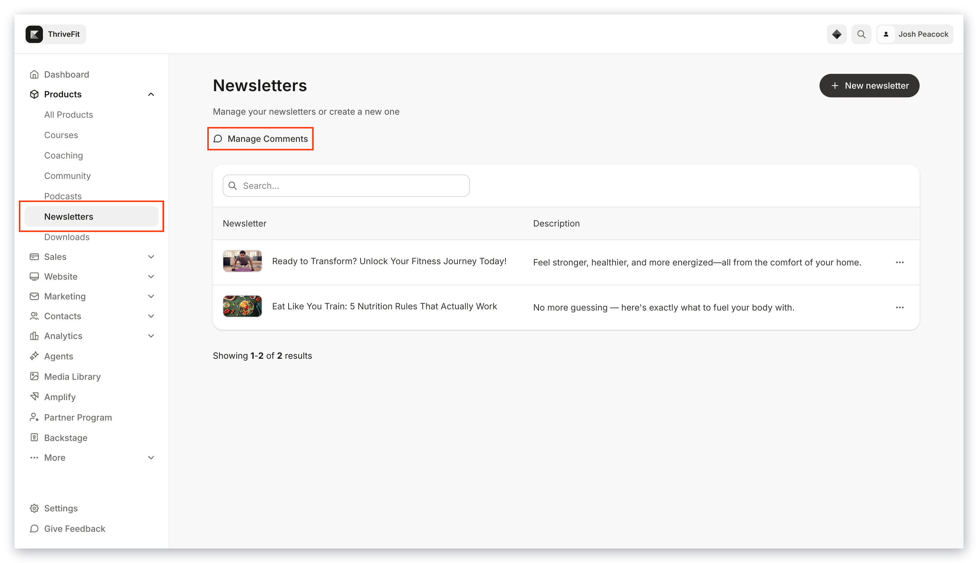Manage comments button