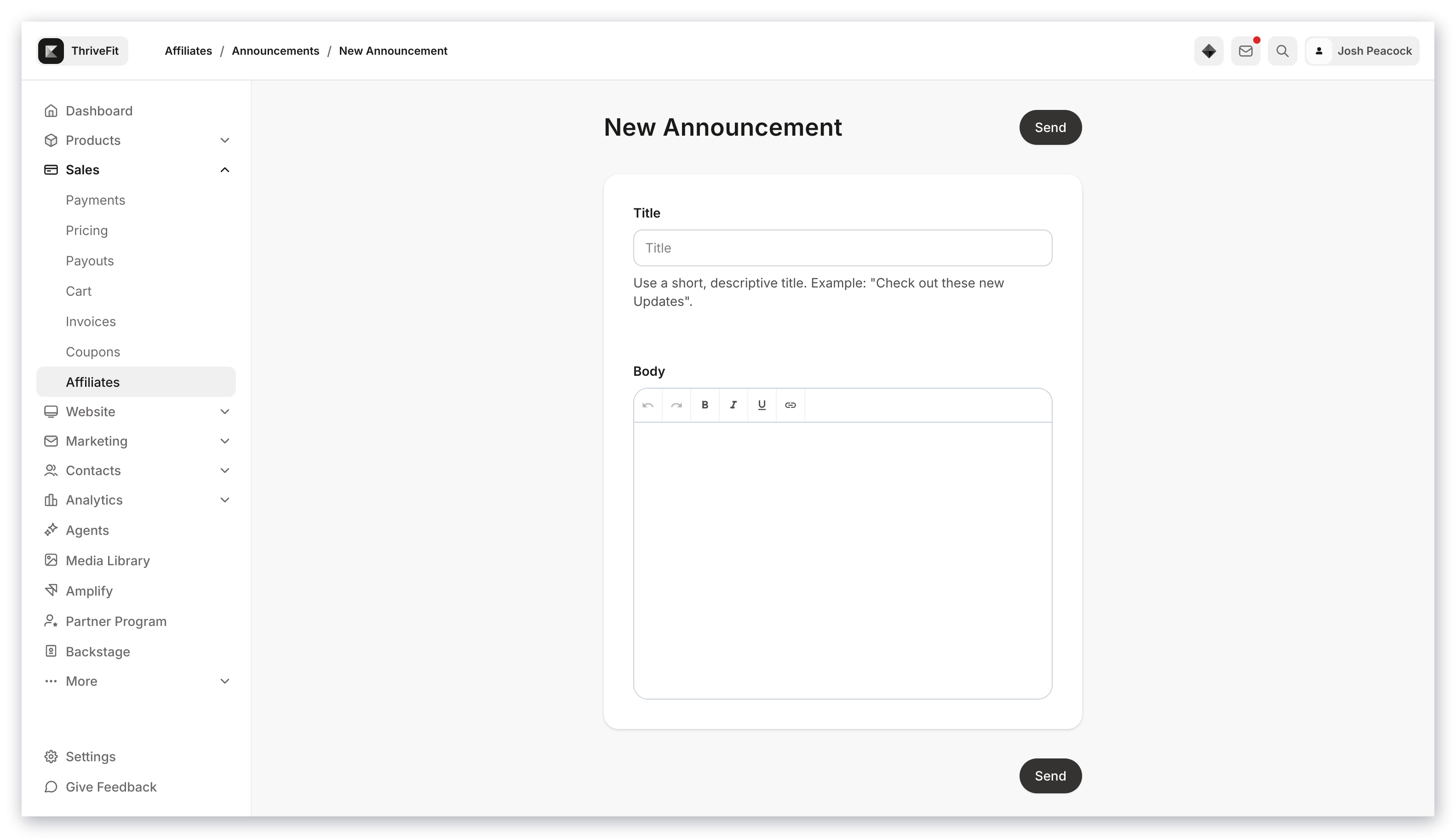 Announcement editor