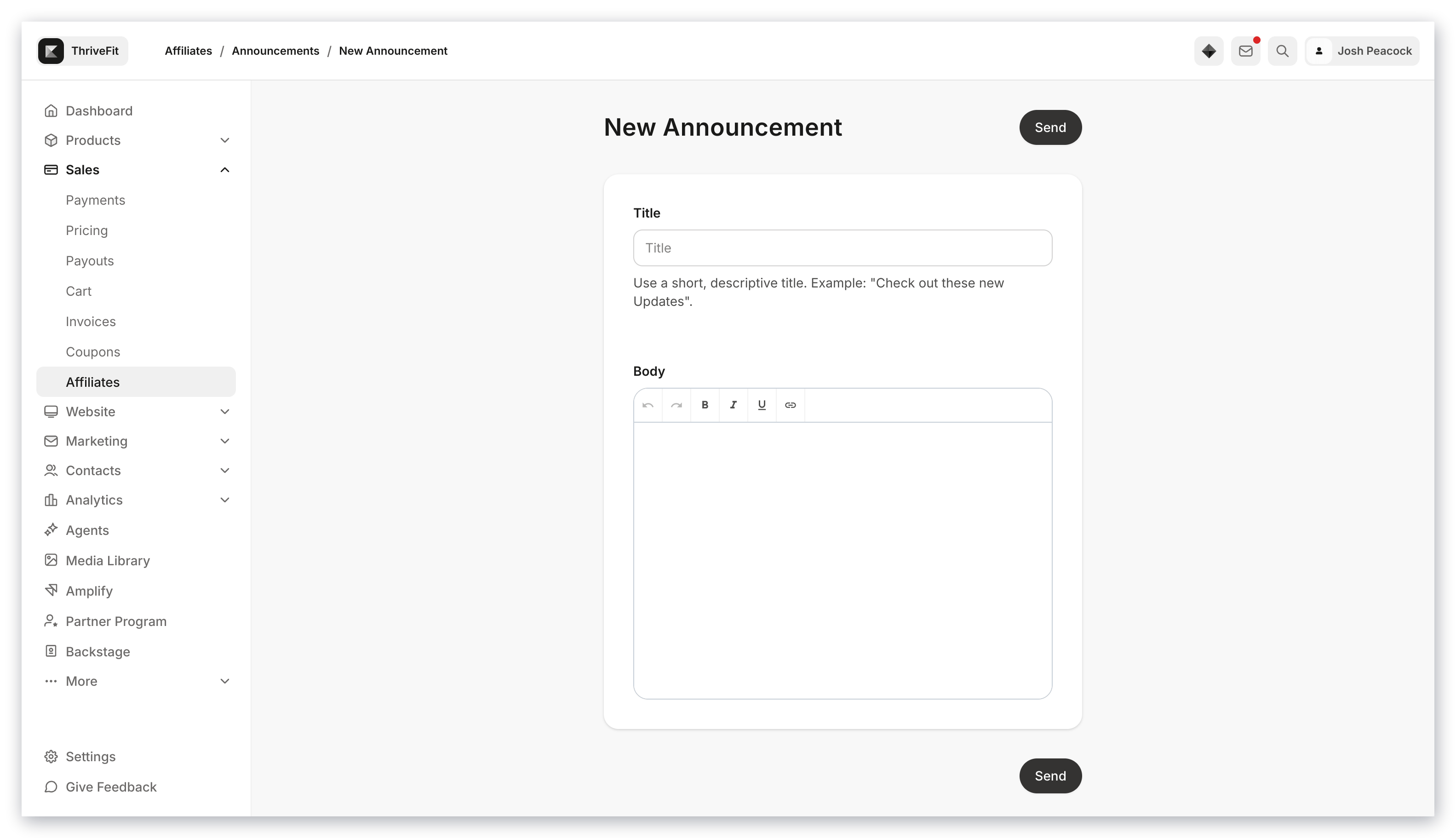 Announcement editor