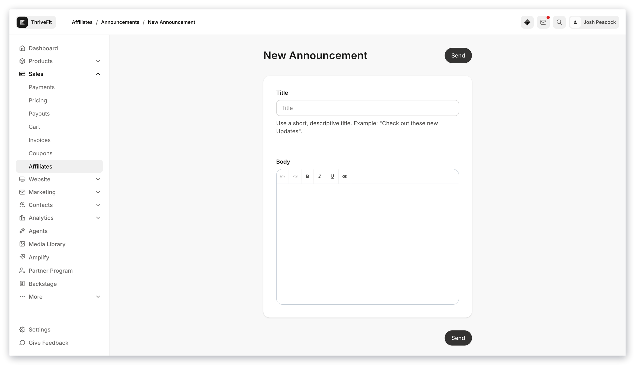 Announcement editor
