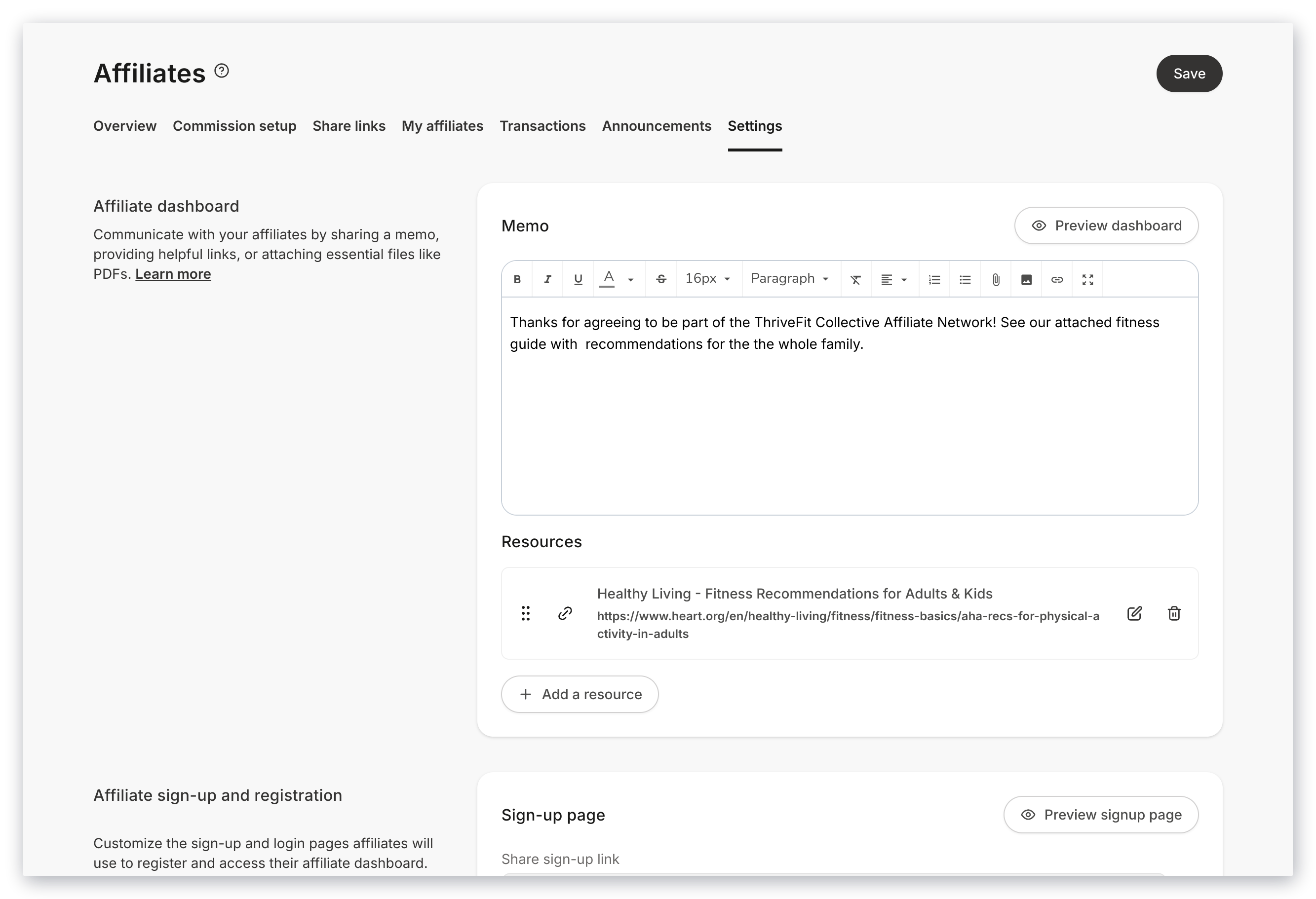 Settings preview