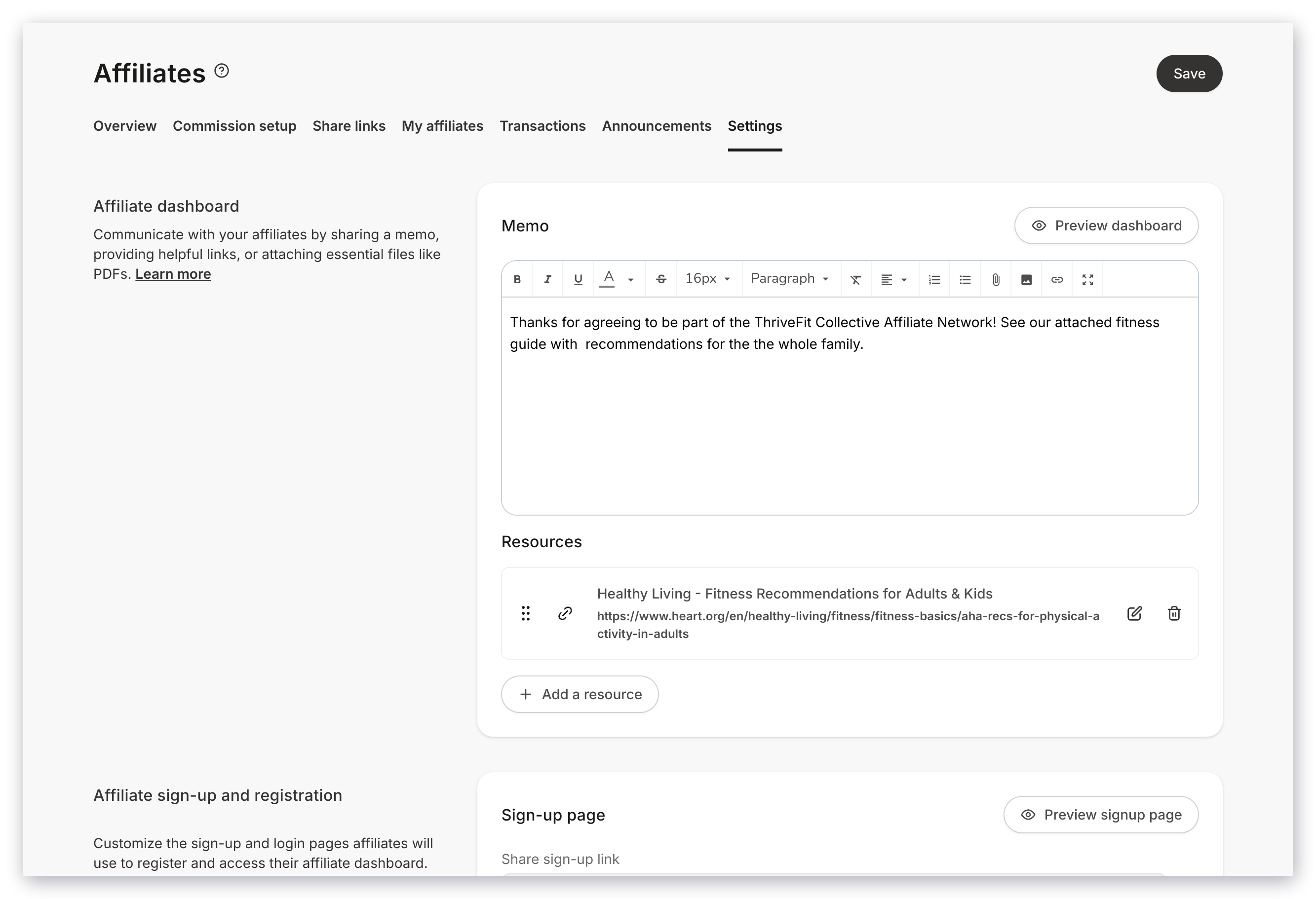 Settings preview
