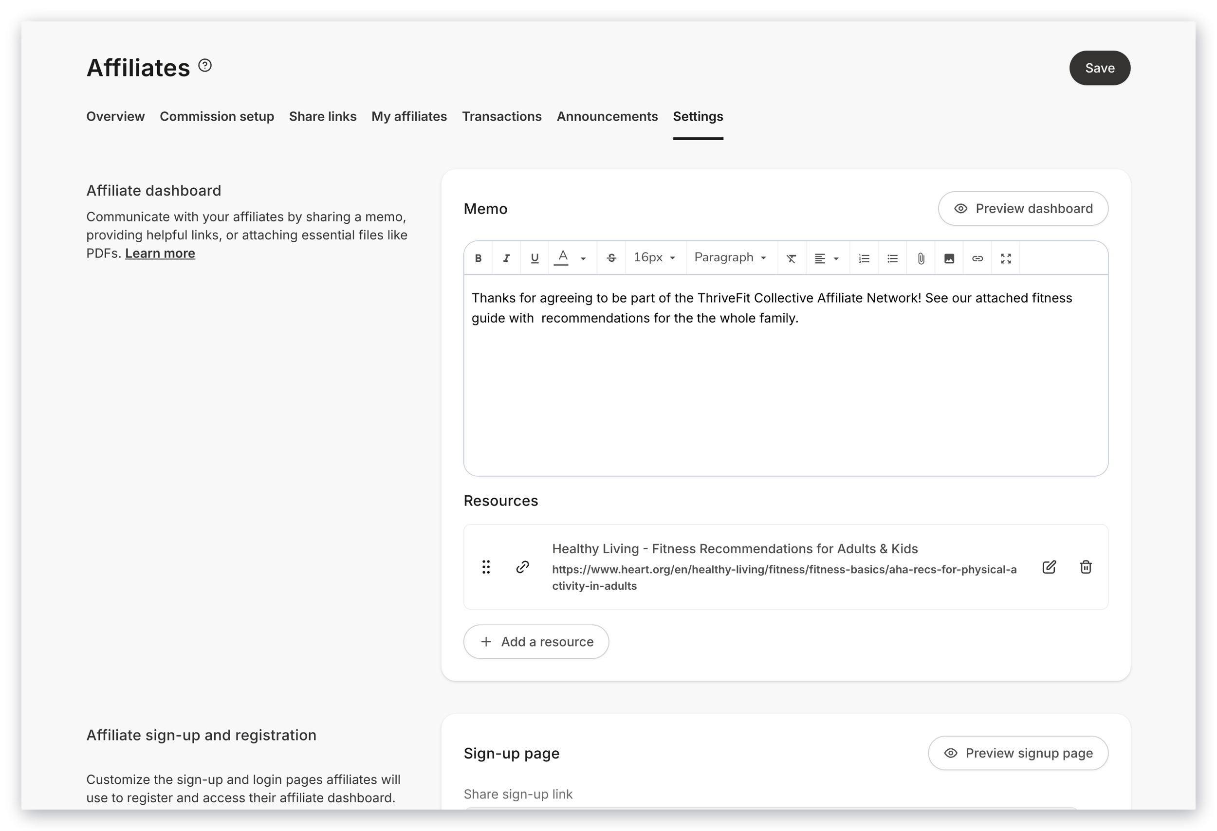 Settings preview
