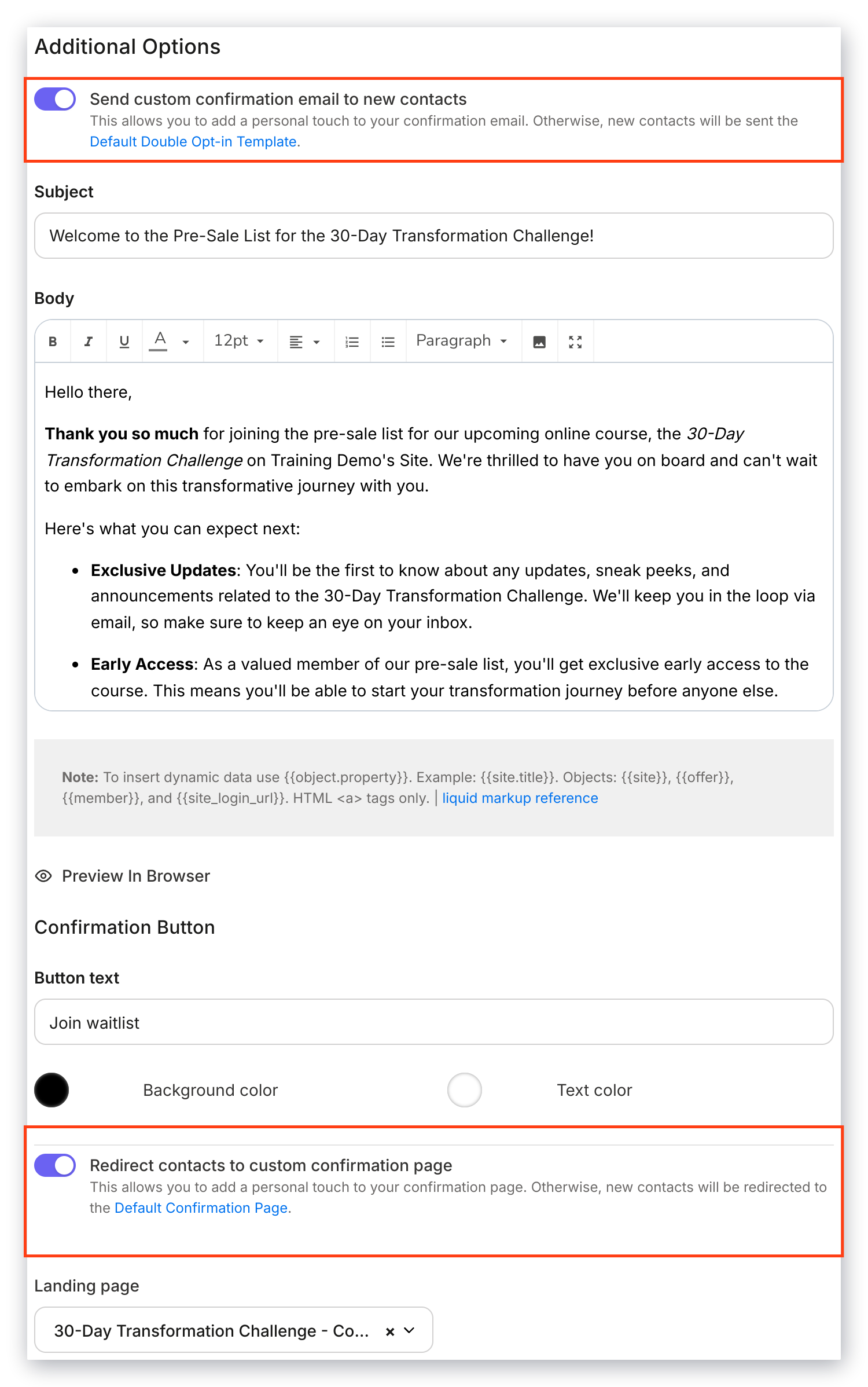 Double opt-in customizations