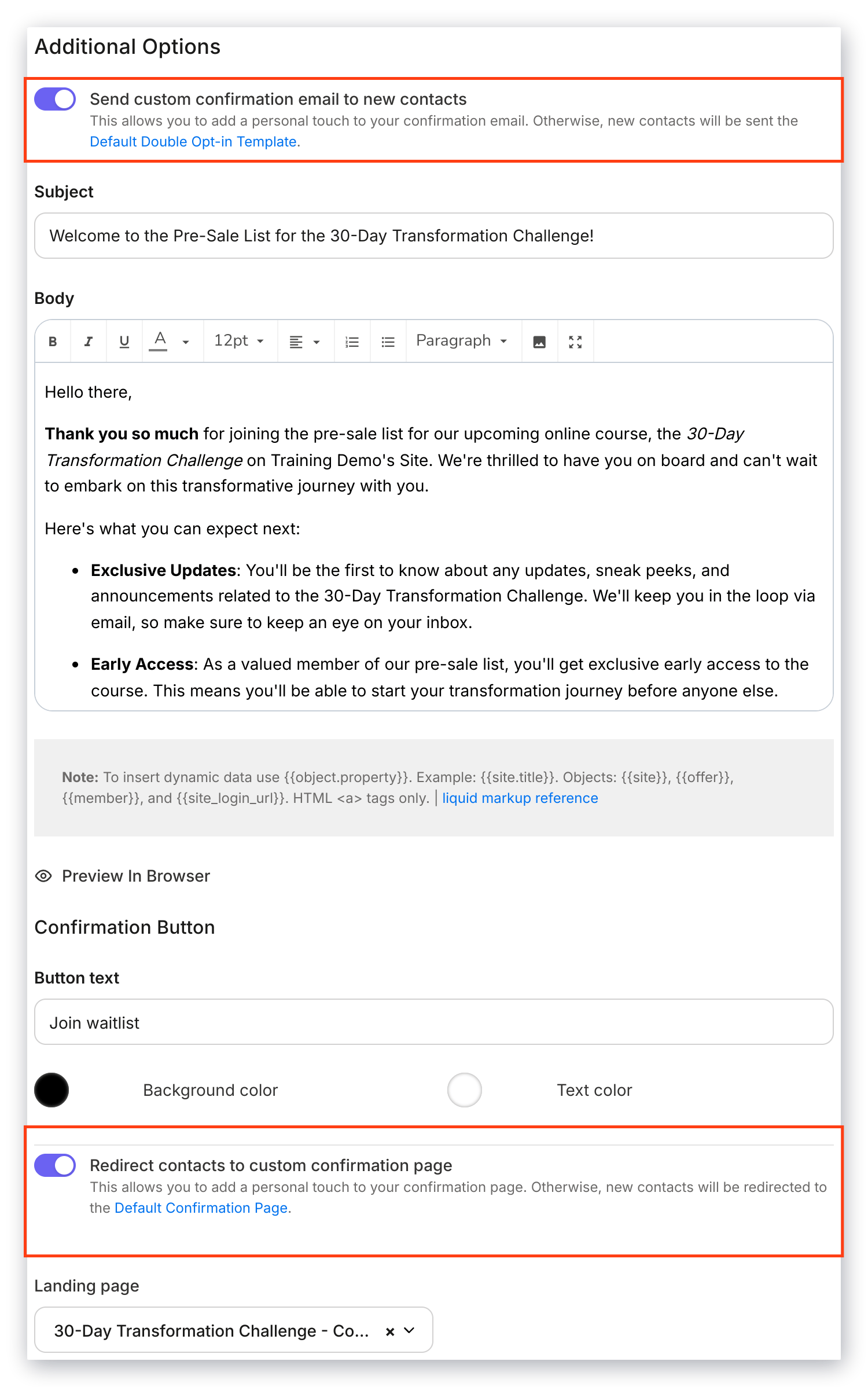 Double opt-in customizations