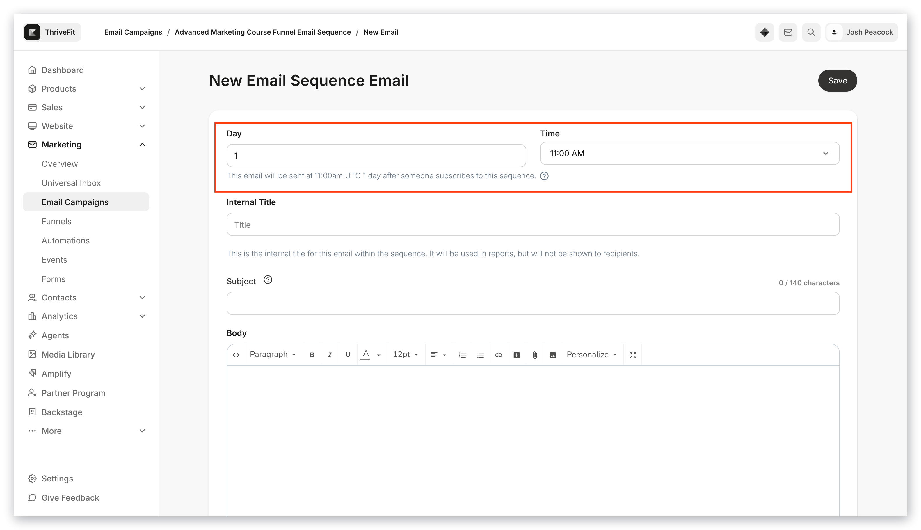 Email Sequence Timing Settings