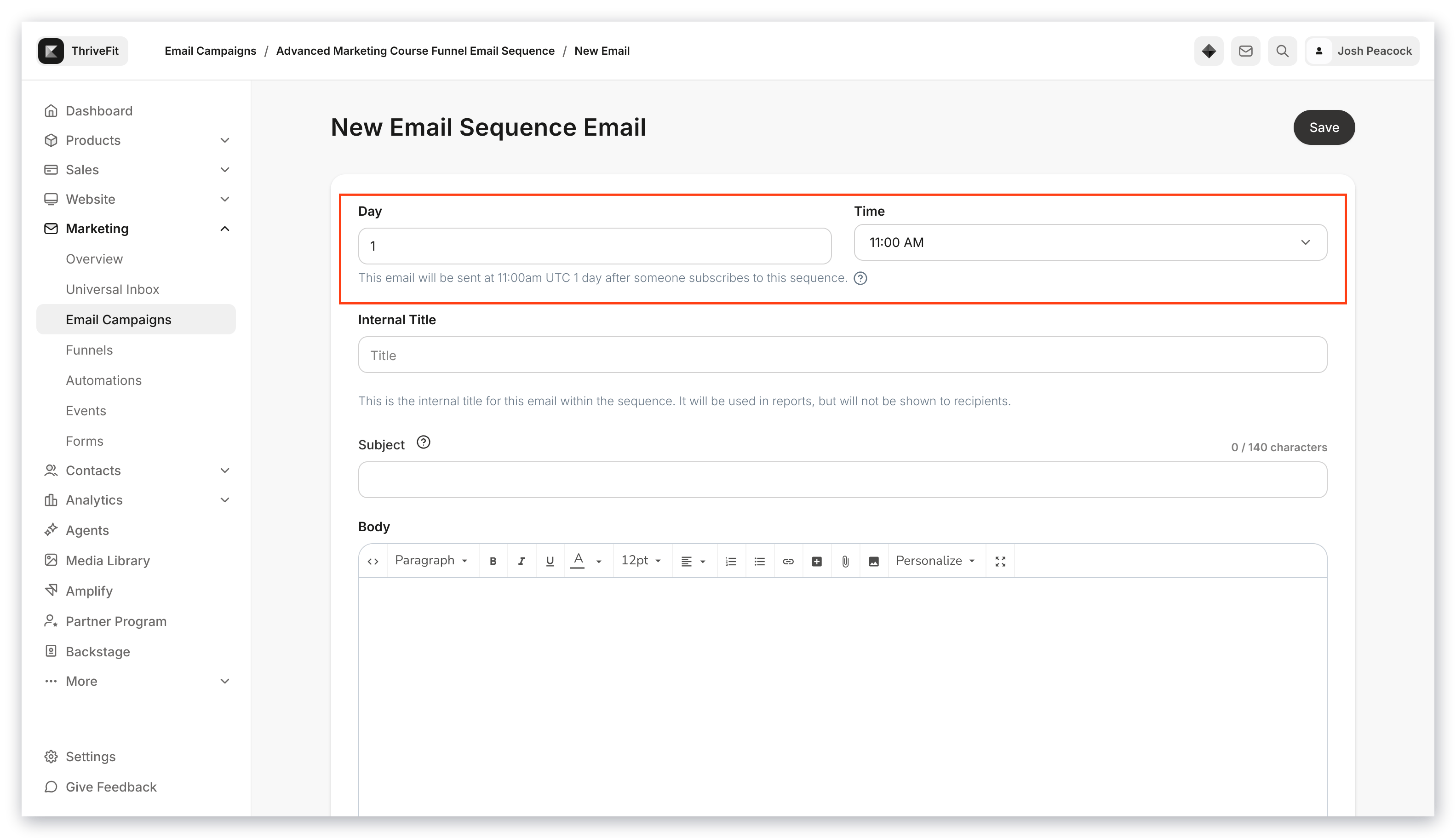 Email Sequence Timing Settings