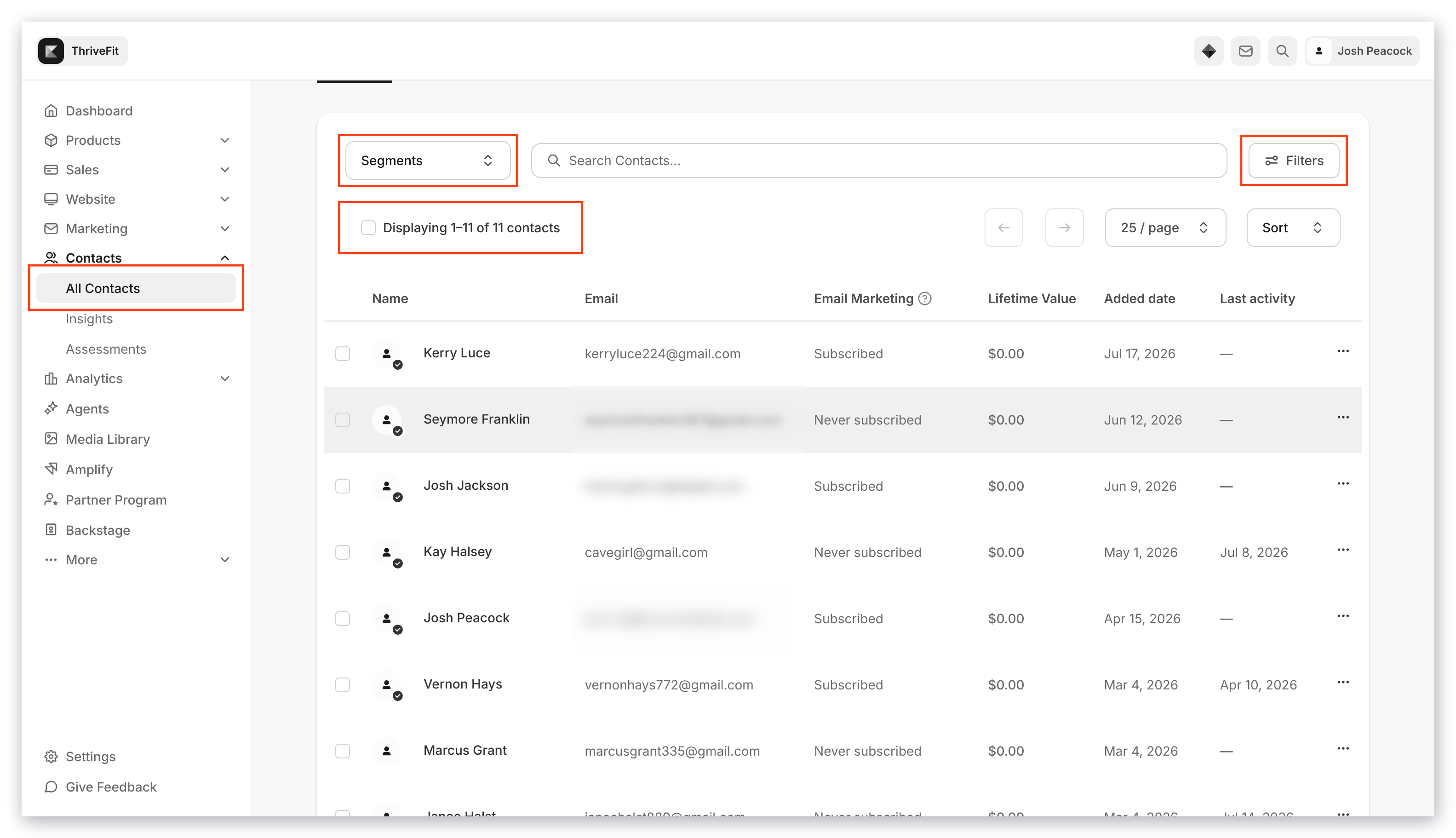 Select multiple contacts