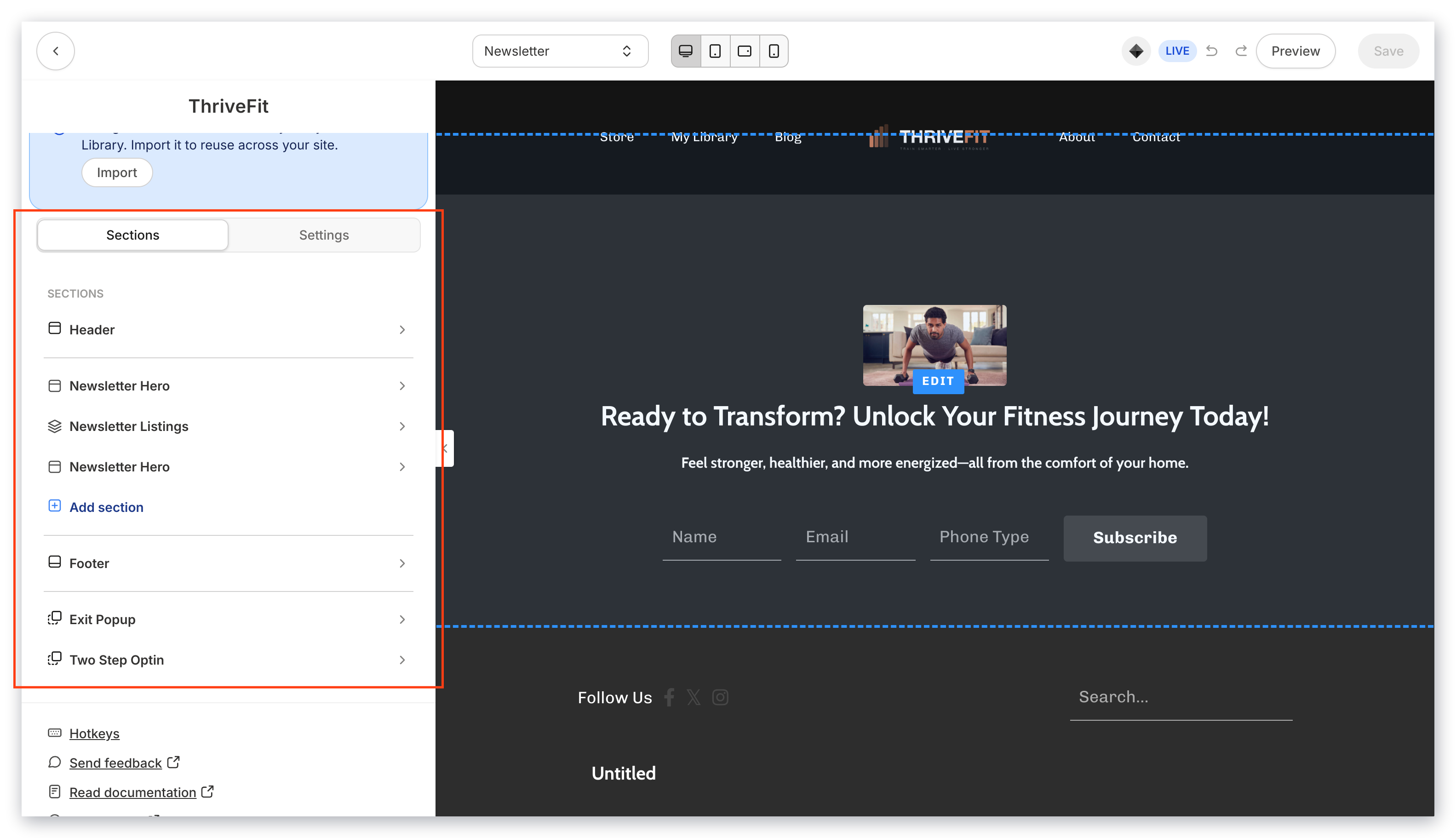 Newsletter customization sidebar