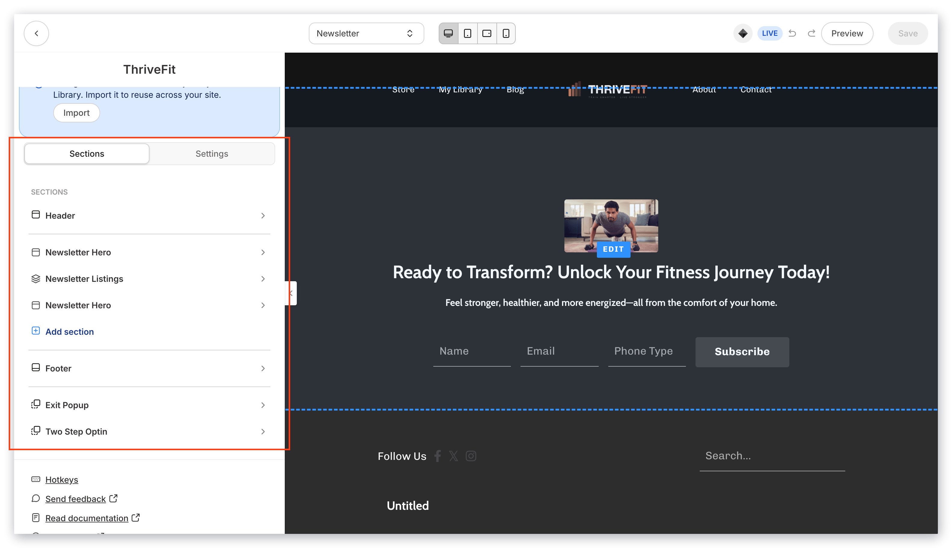Newsletter customization sidebar