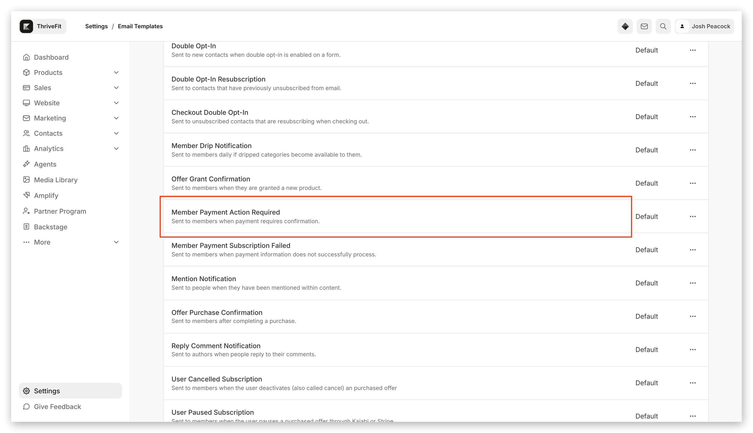 Email template settings