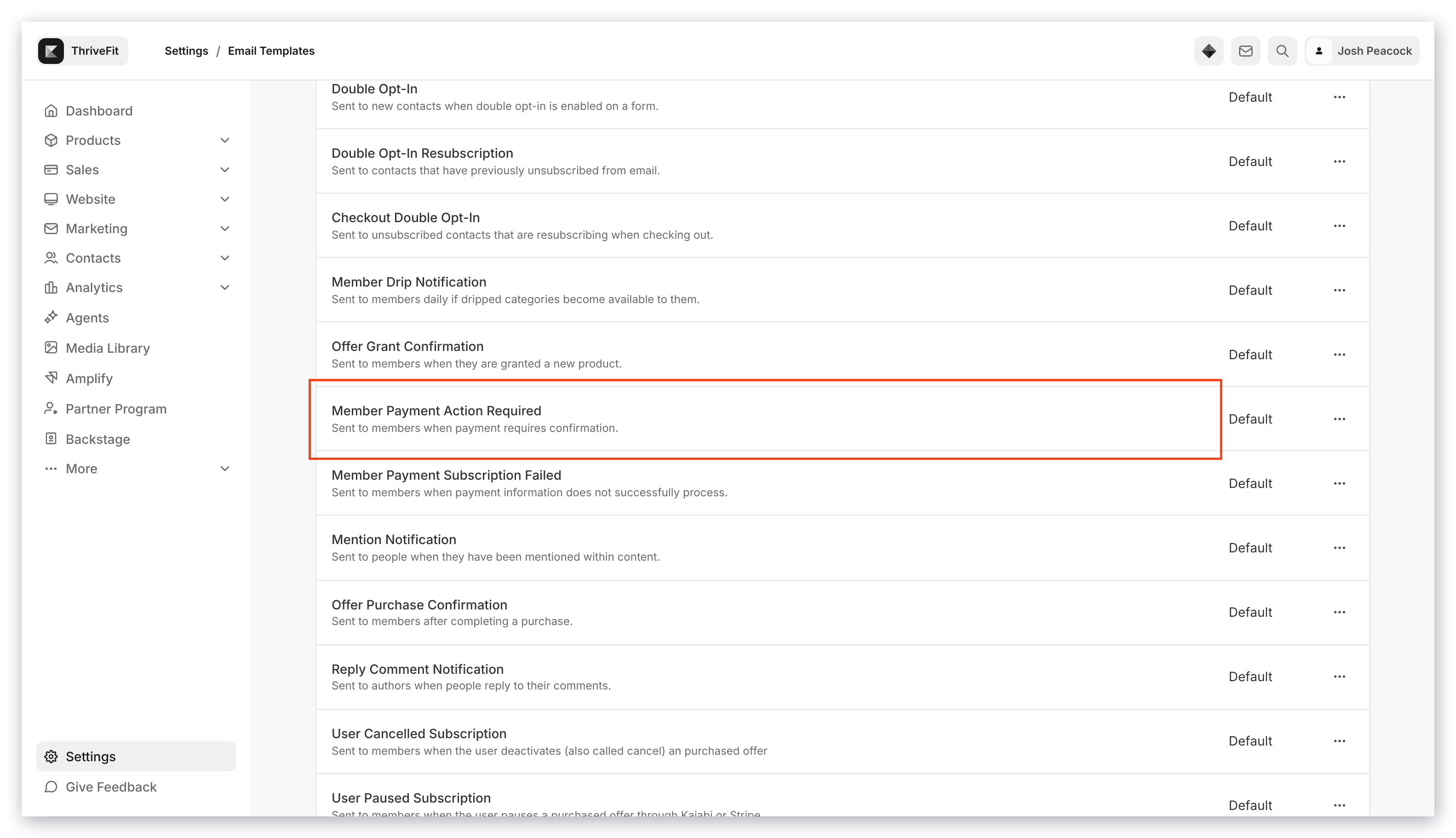 Email template settings