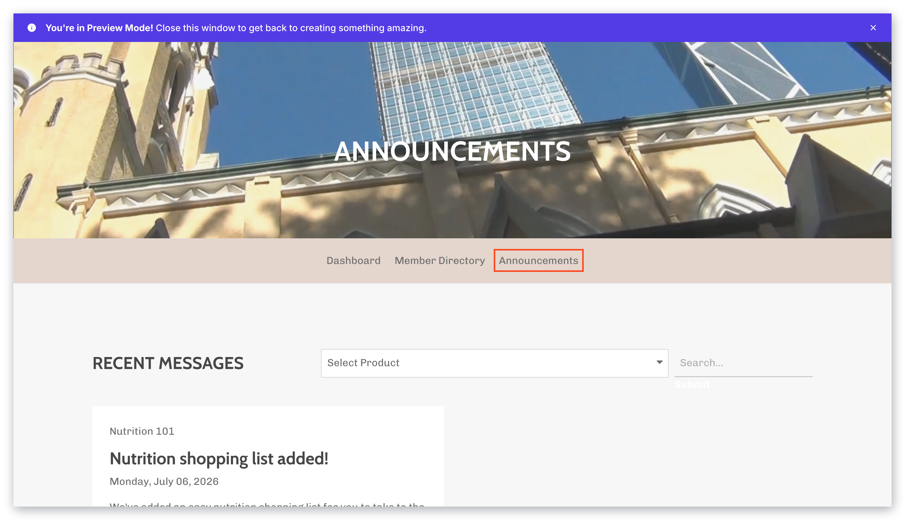 Announcements tab