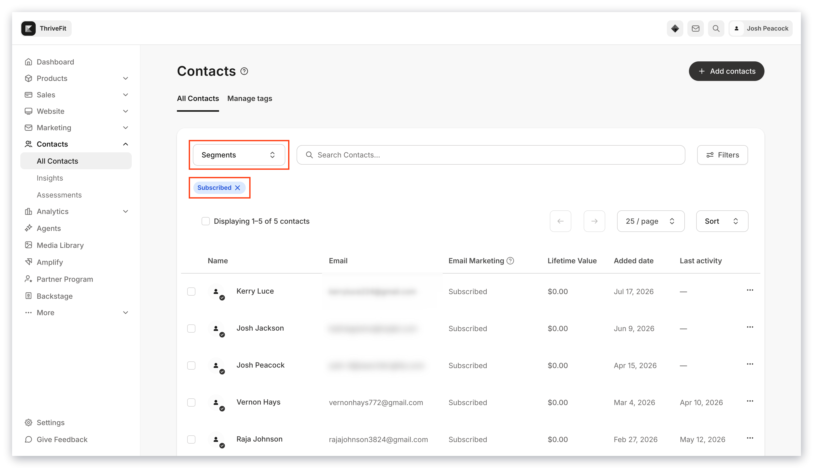 Segmenting contacts