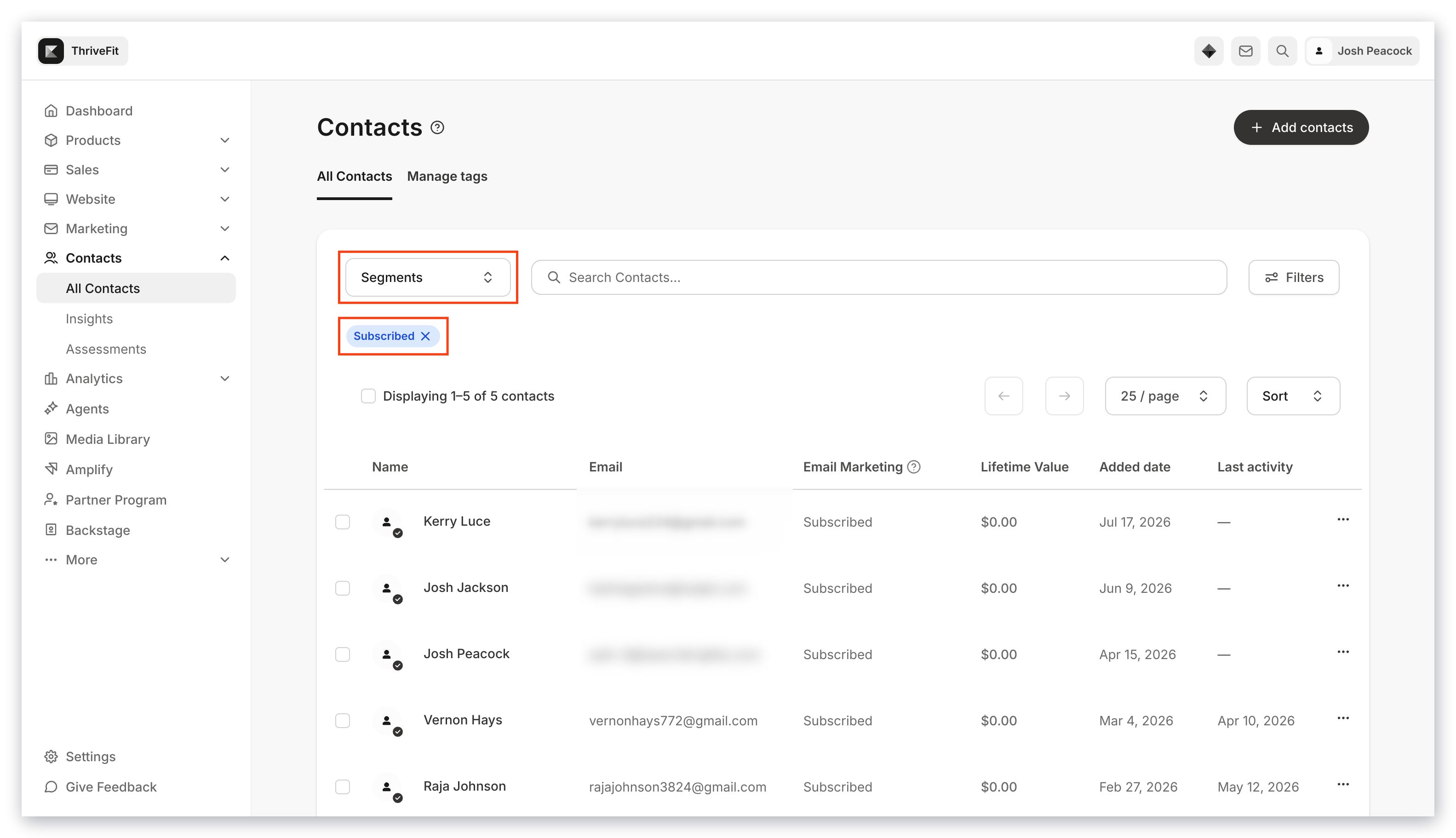 Segmenting contacts