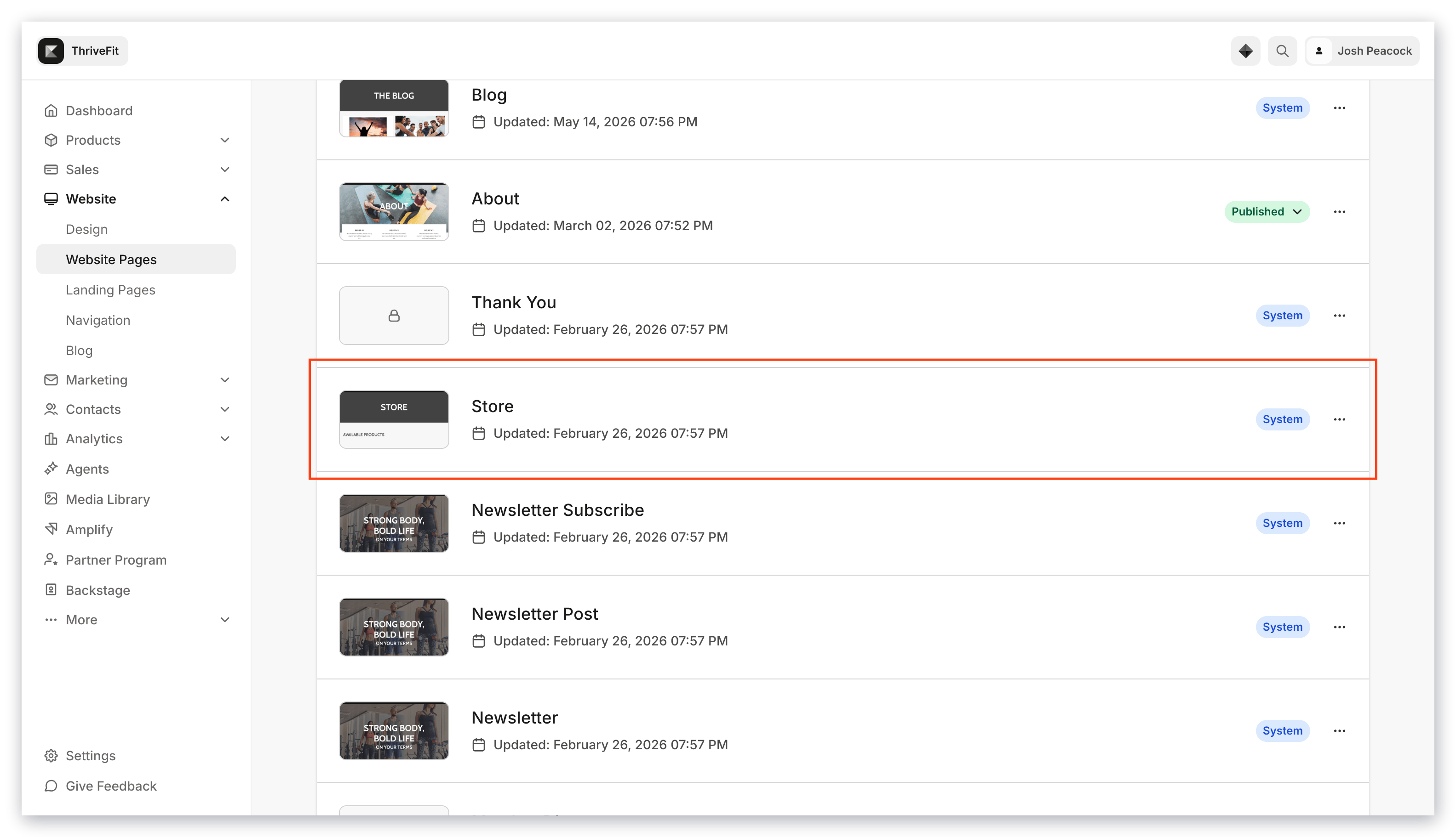 Store page