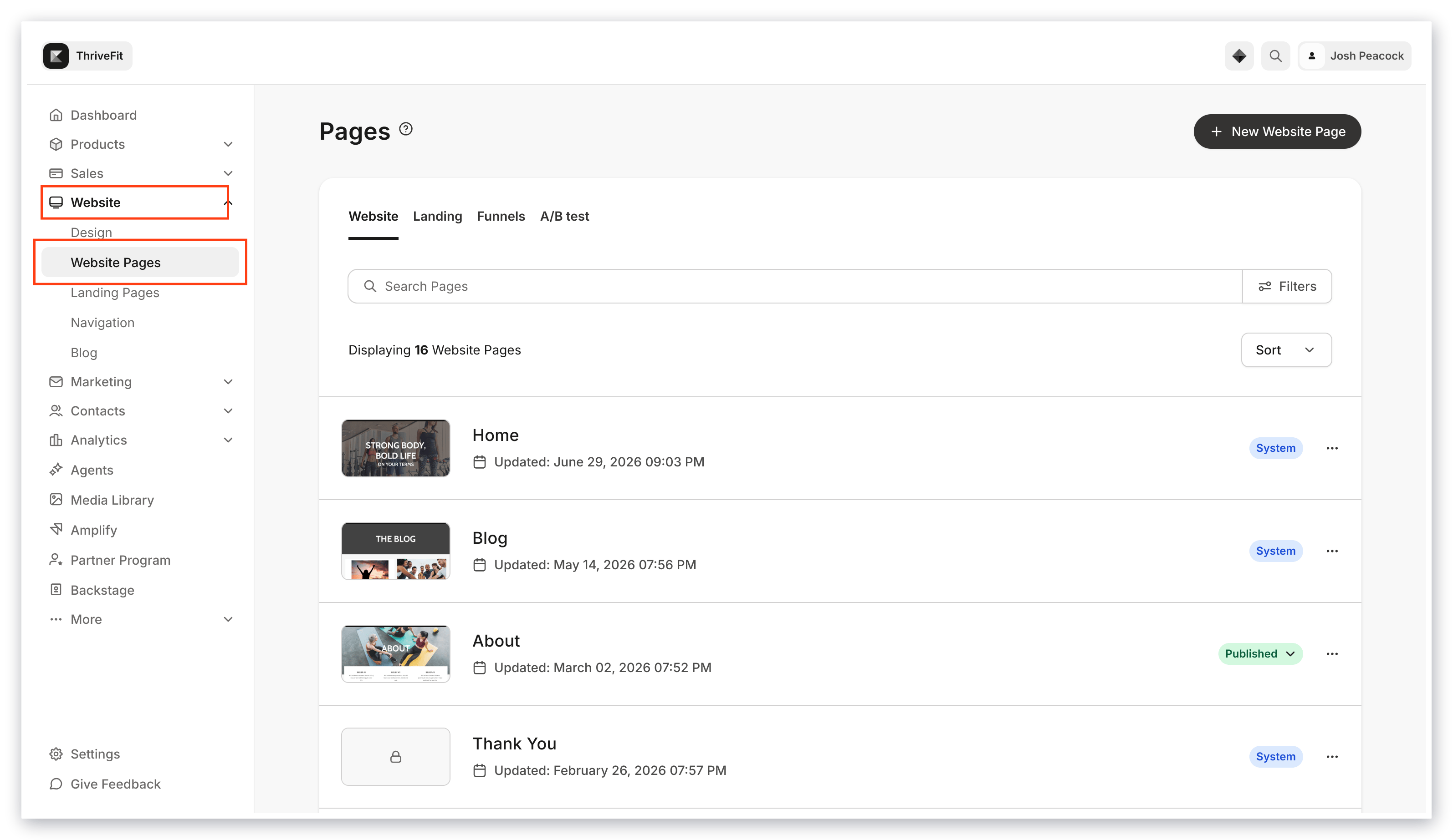 Website pages