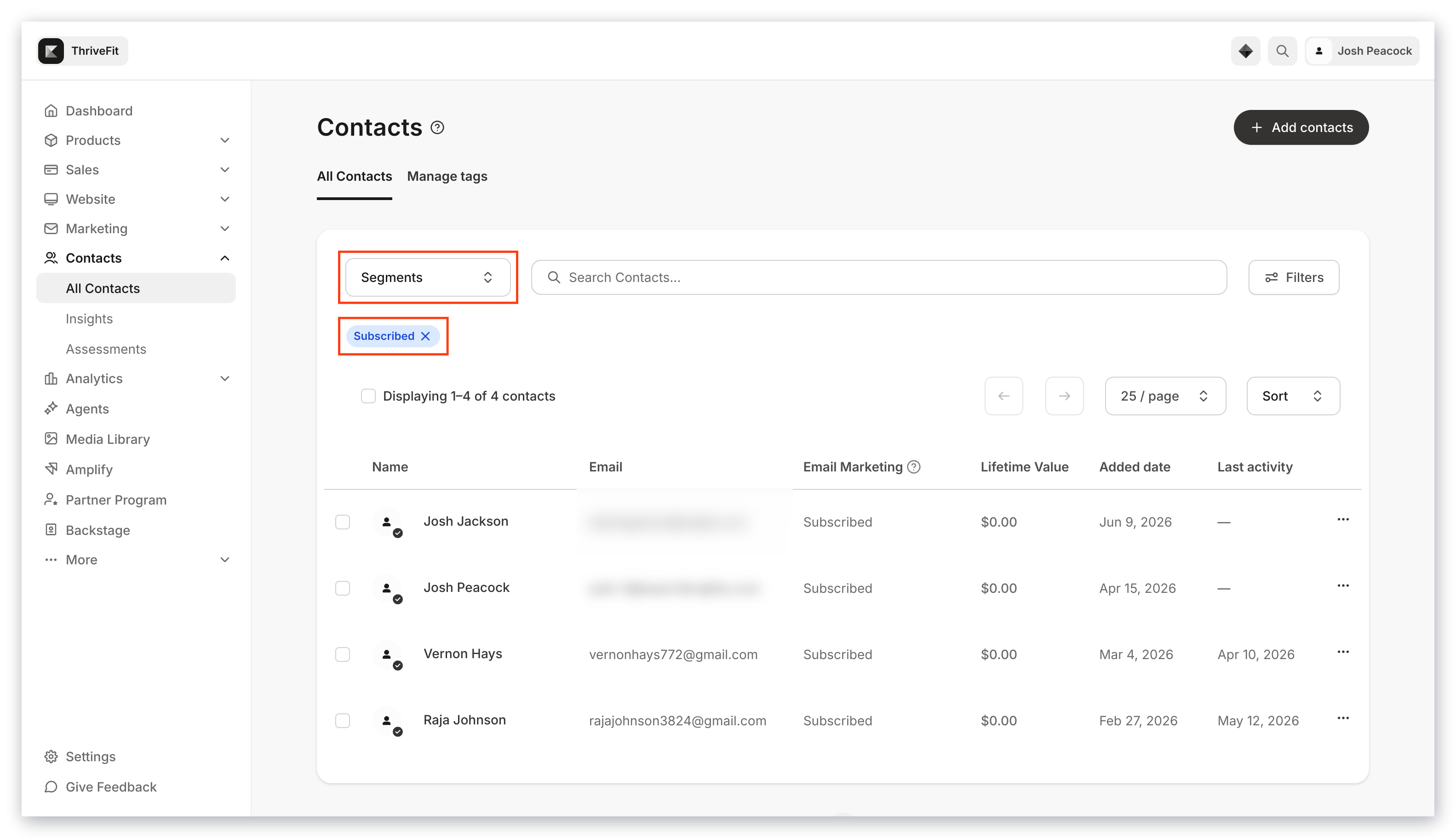 Segmenting contacts