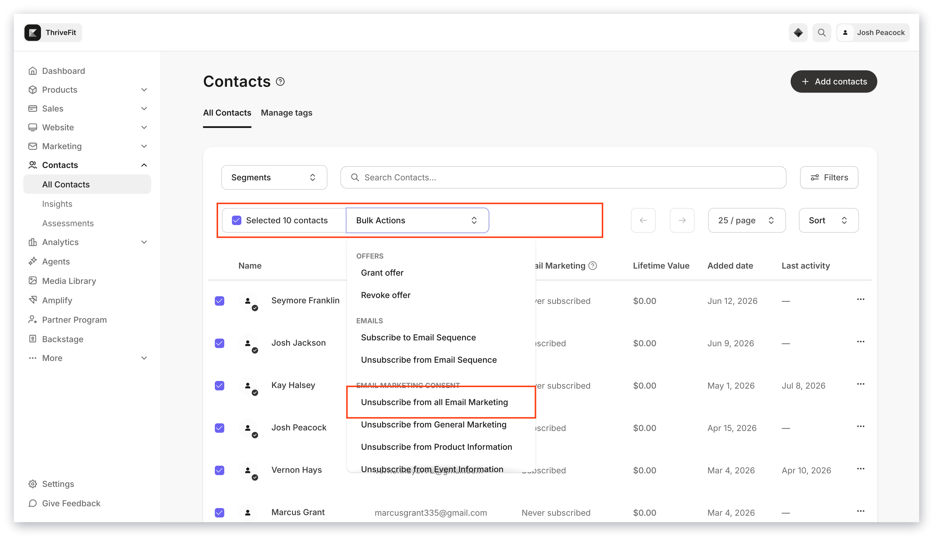 Contacts Unsubscribe