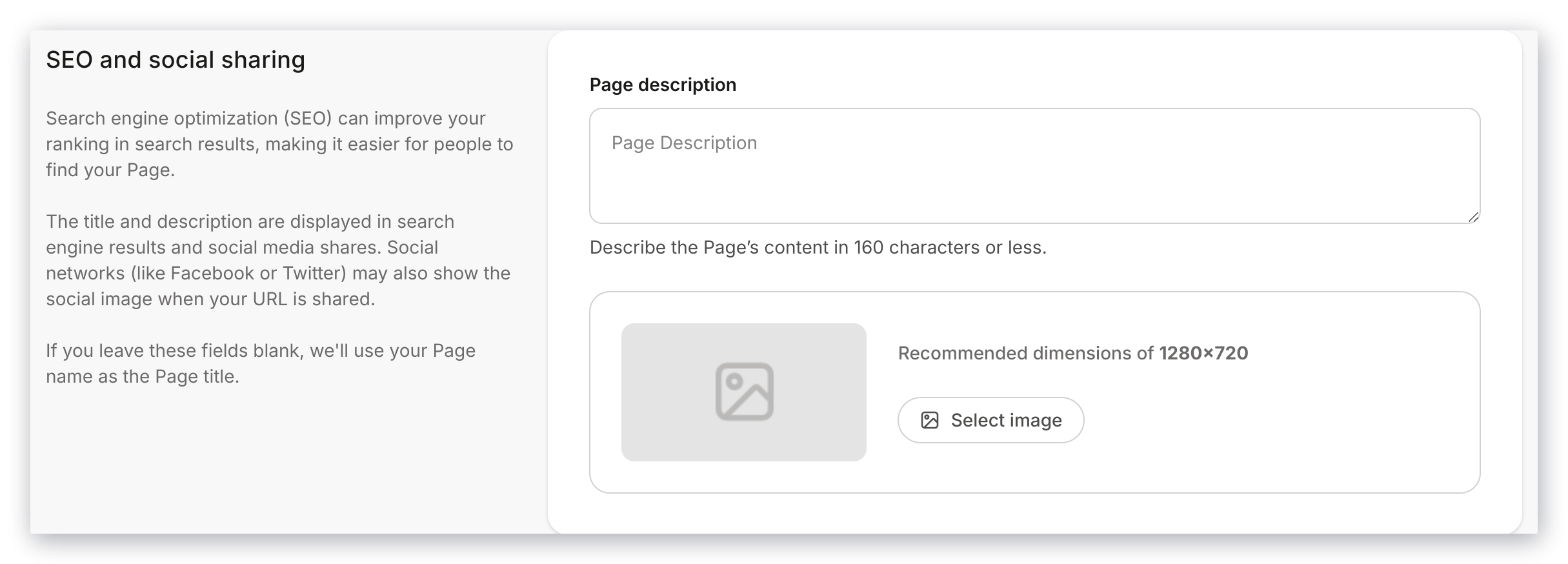 seo and social sharing settings