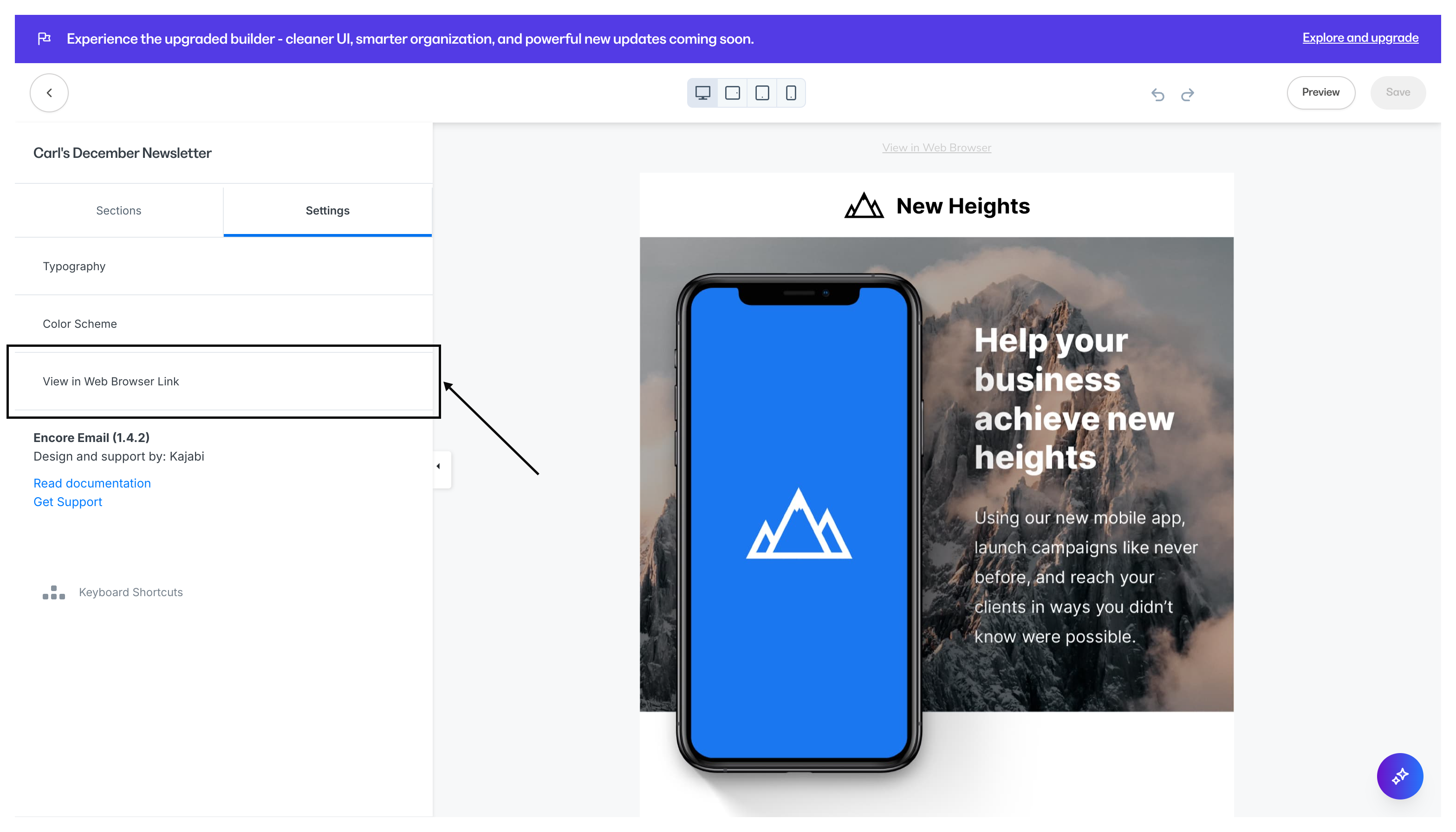 View in Web Browser settings