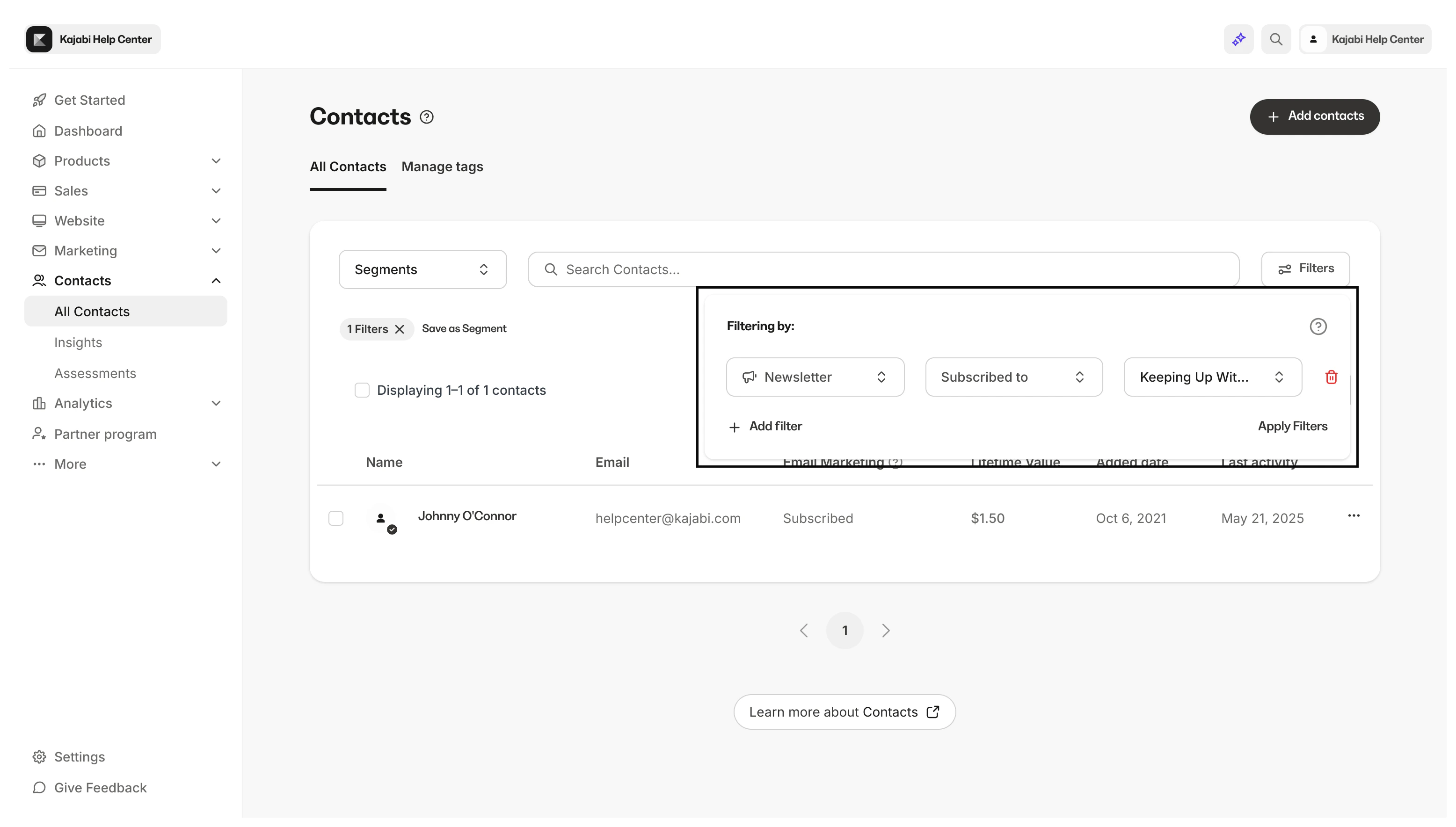 Newsletter subscribers filter