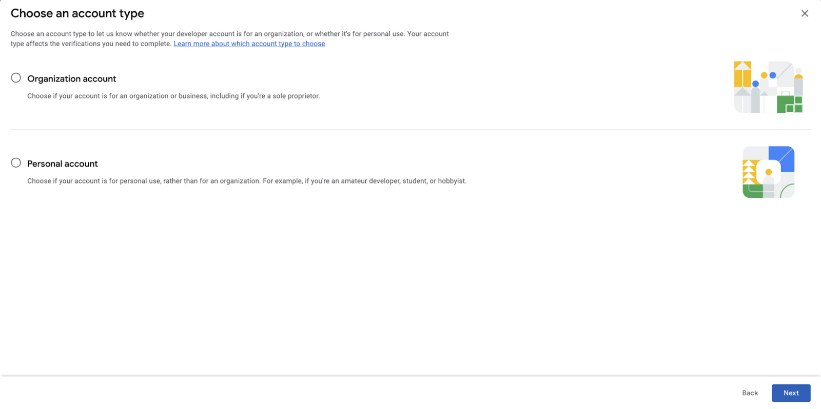 Account type selection