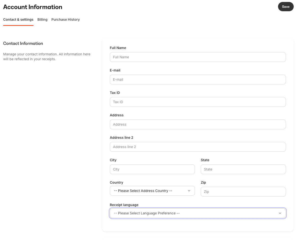 Customer receipt language