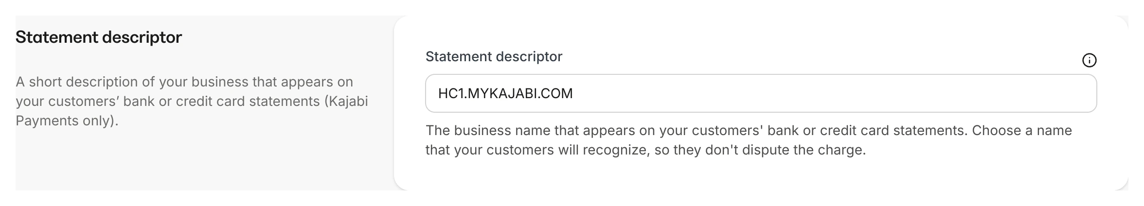 Statement descriptor settings