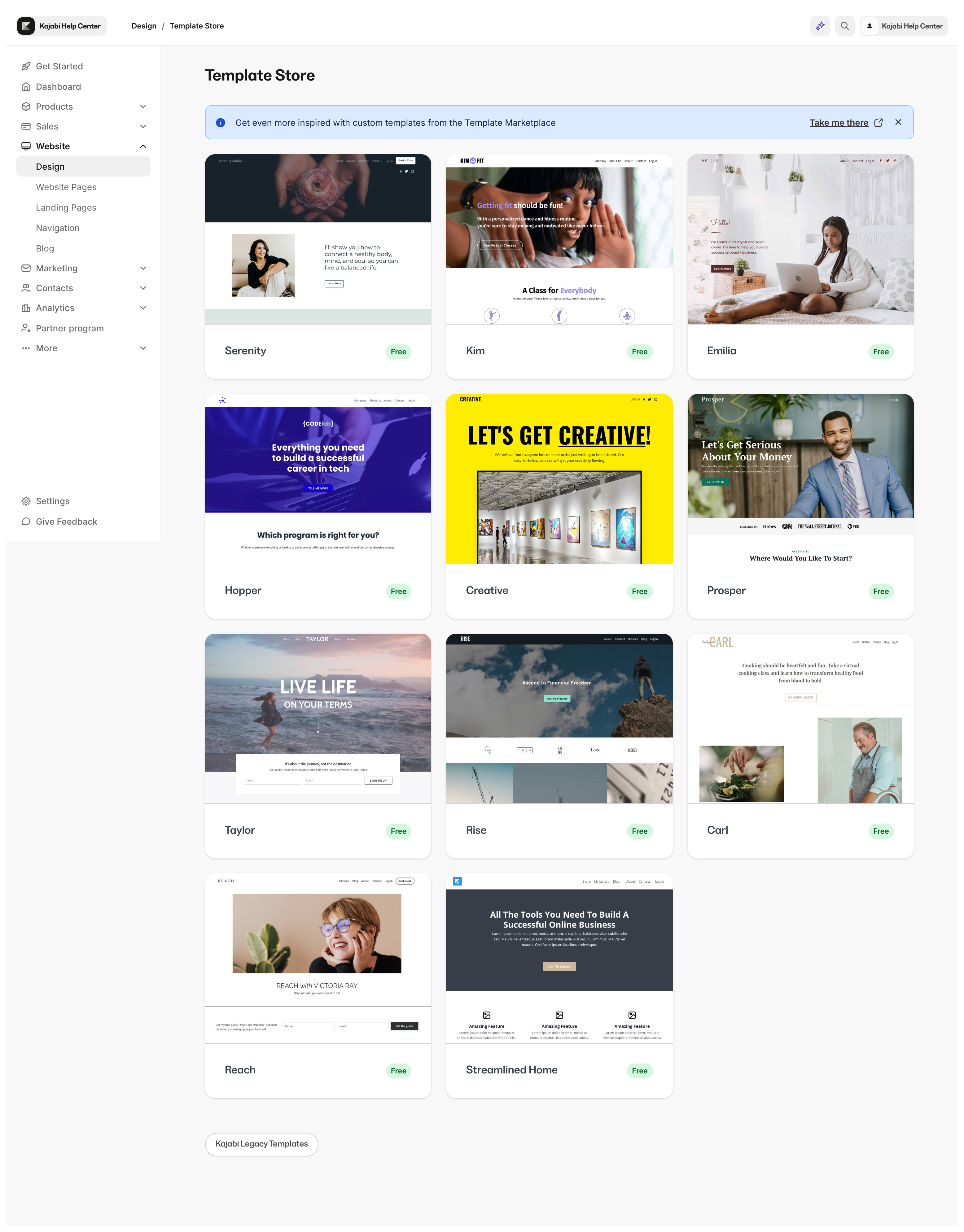 Website template selection