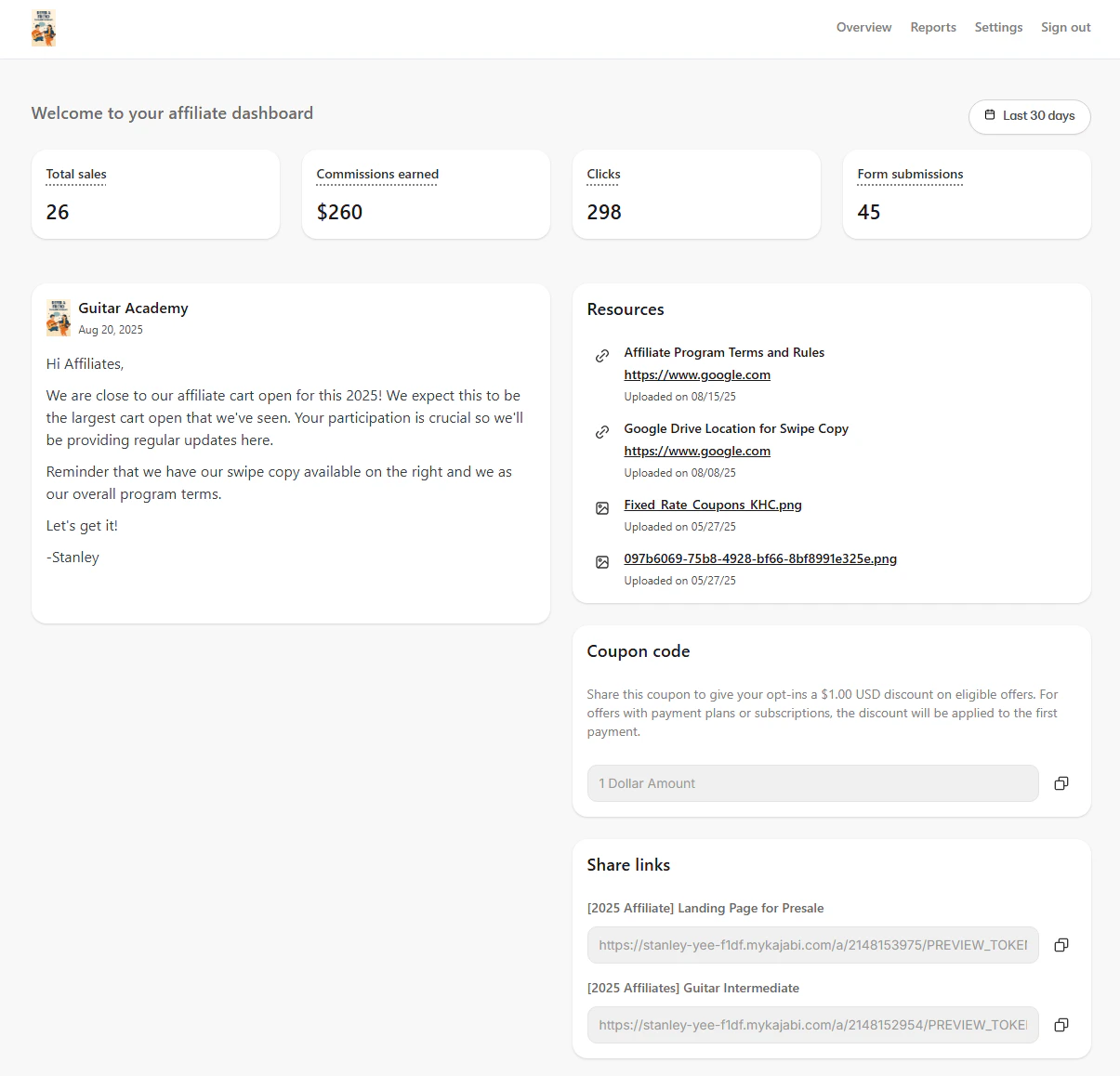 Affiliate Portal overview