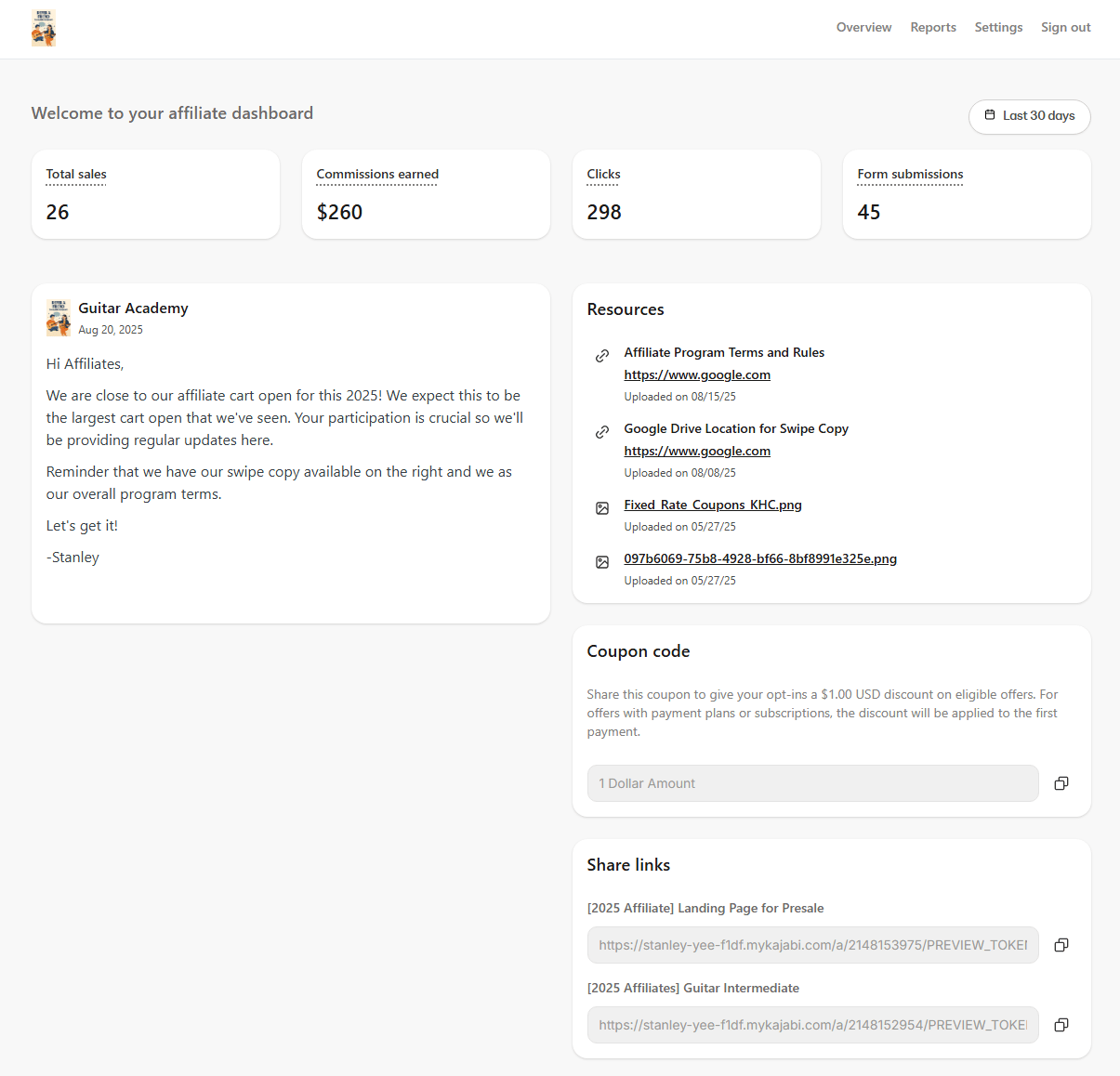 Affiliate Portal overview