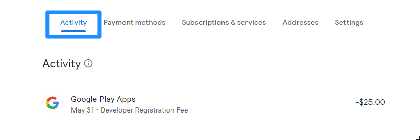 Google Payments Activity