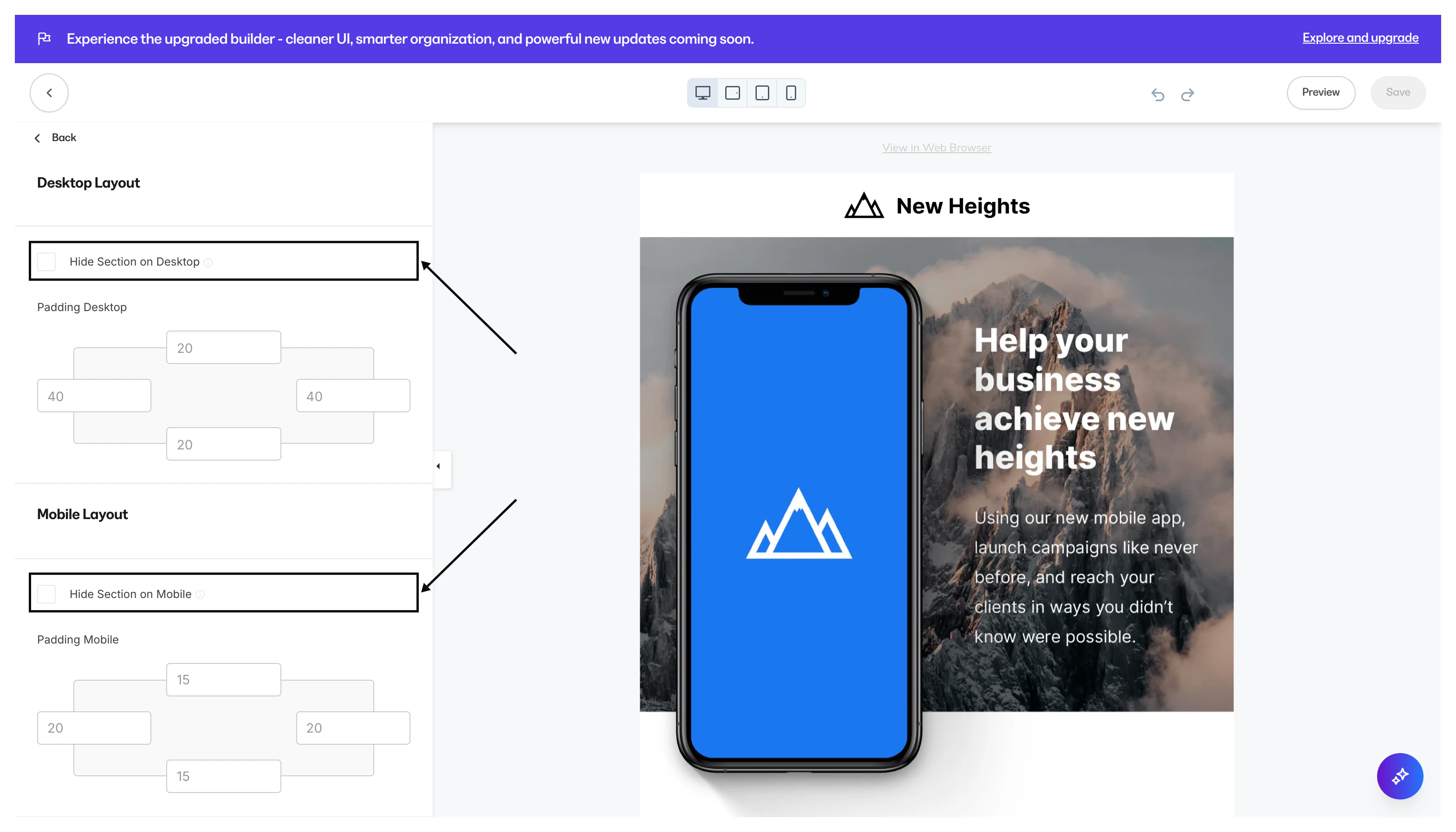 Hide section options