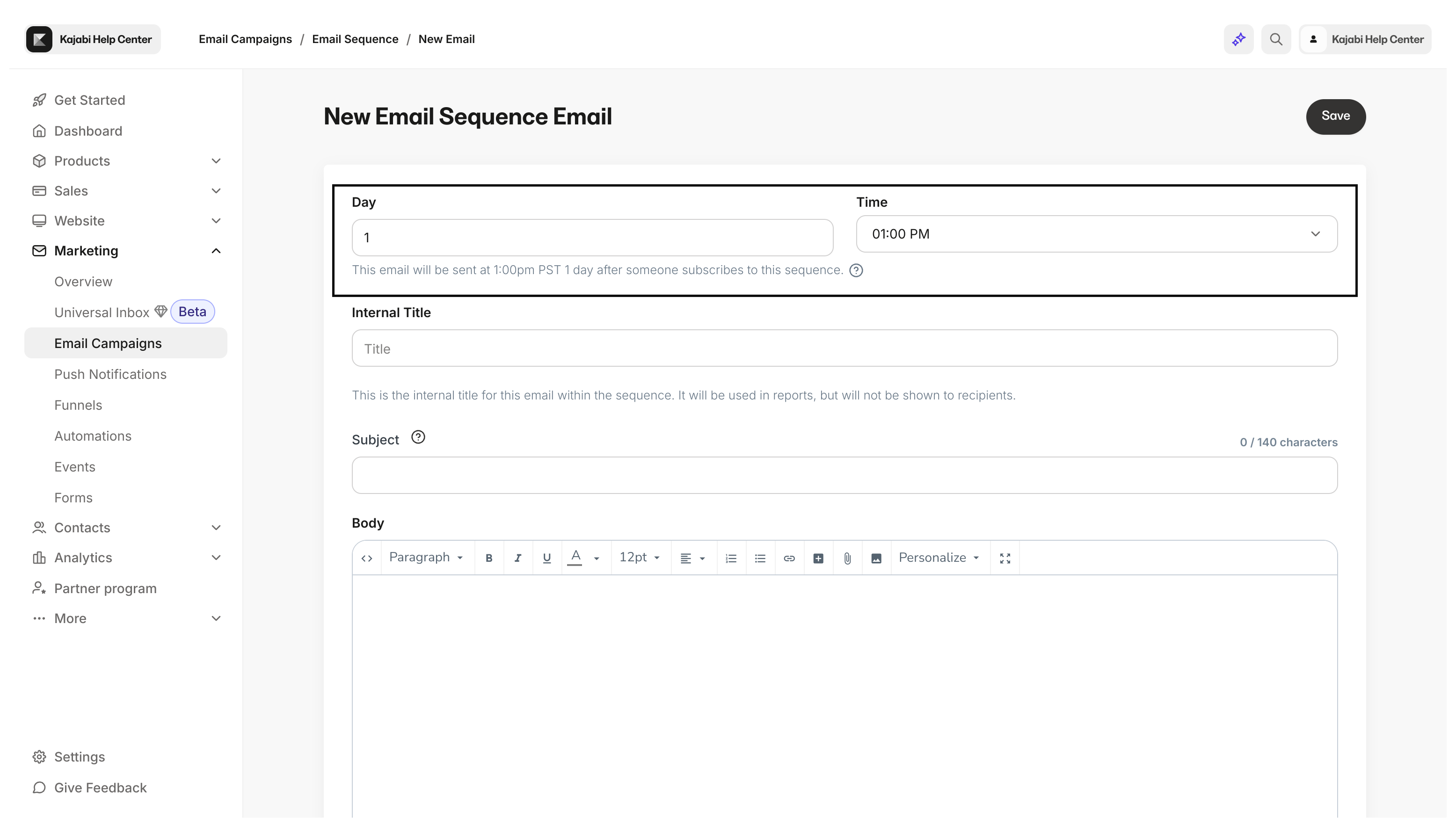 Email Sequence Timing Settings