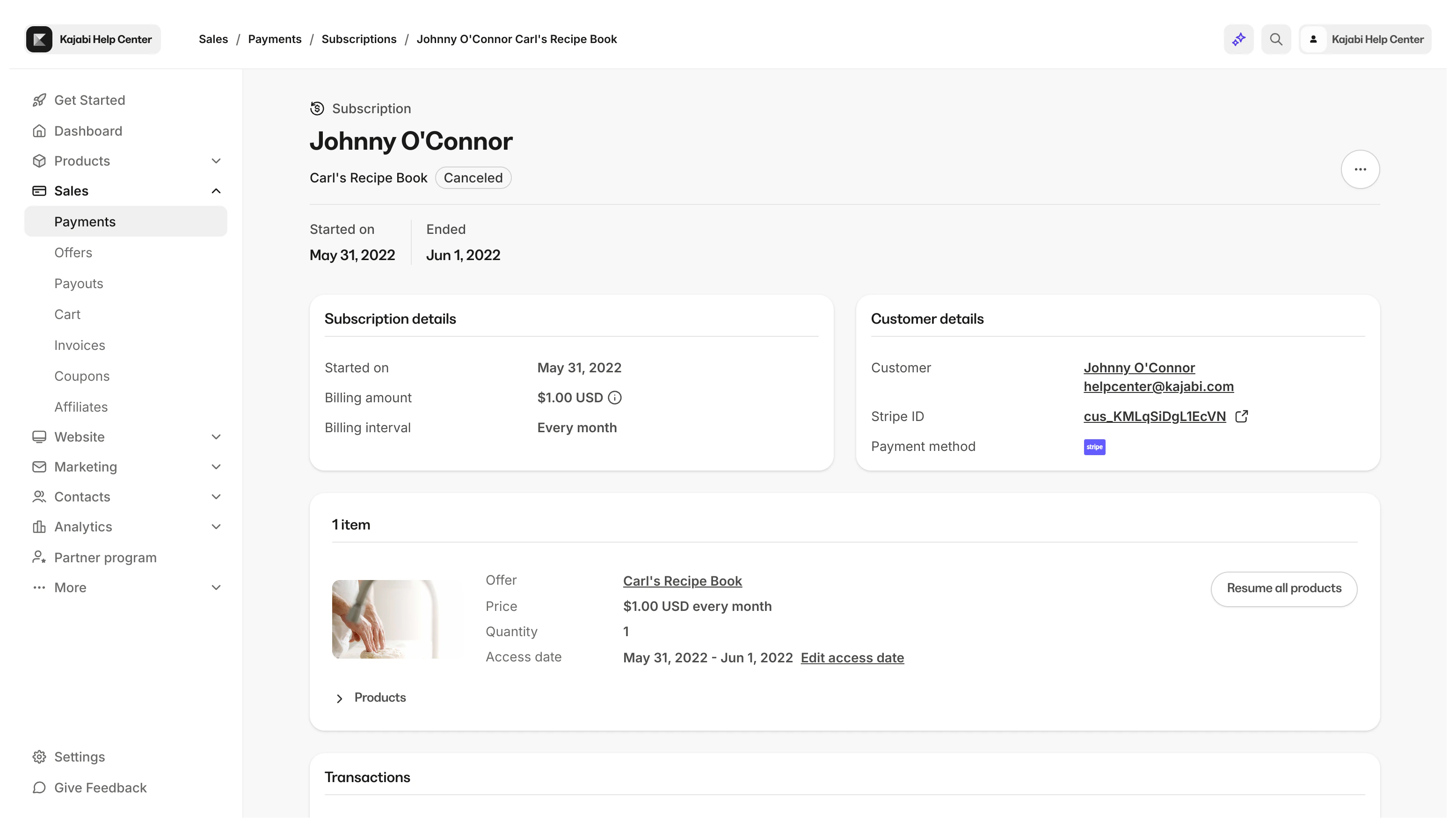Purchase information page overview