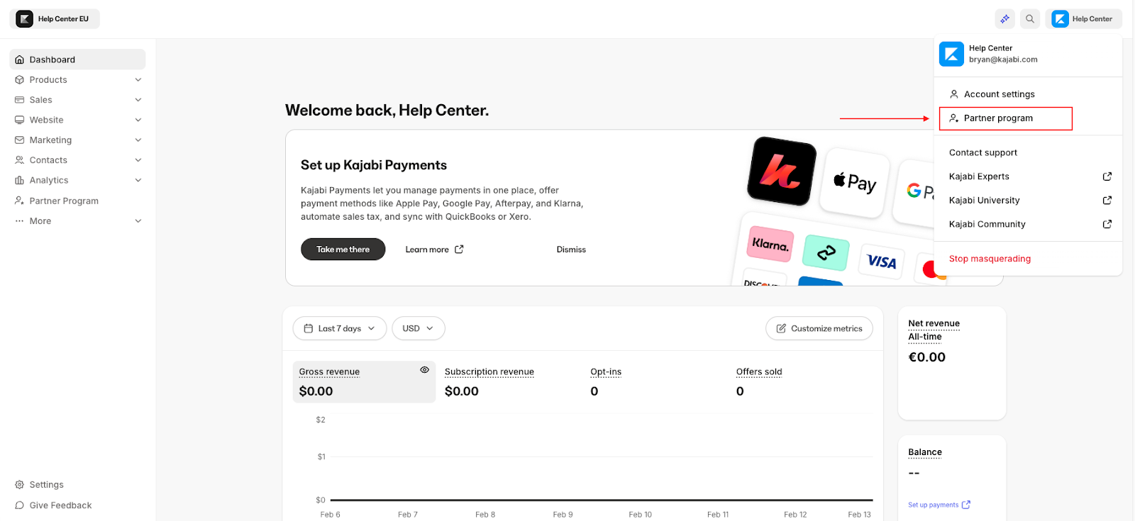 Partner program menu