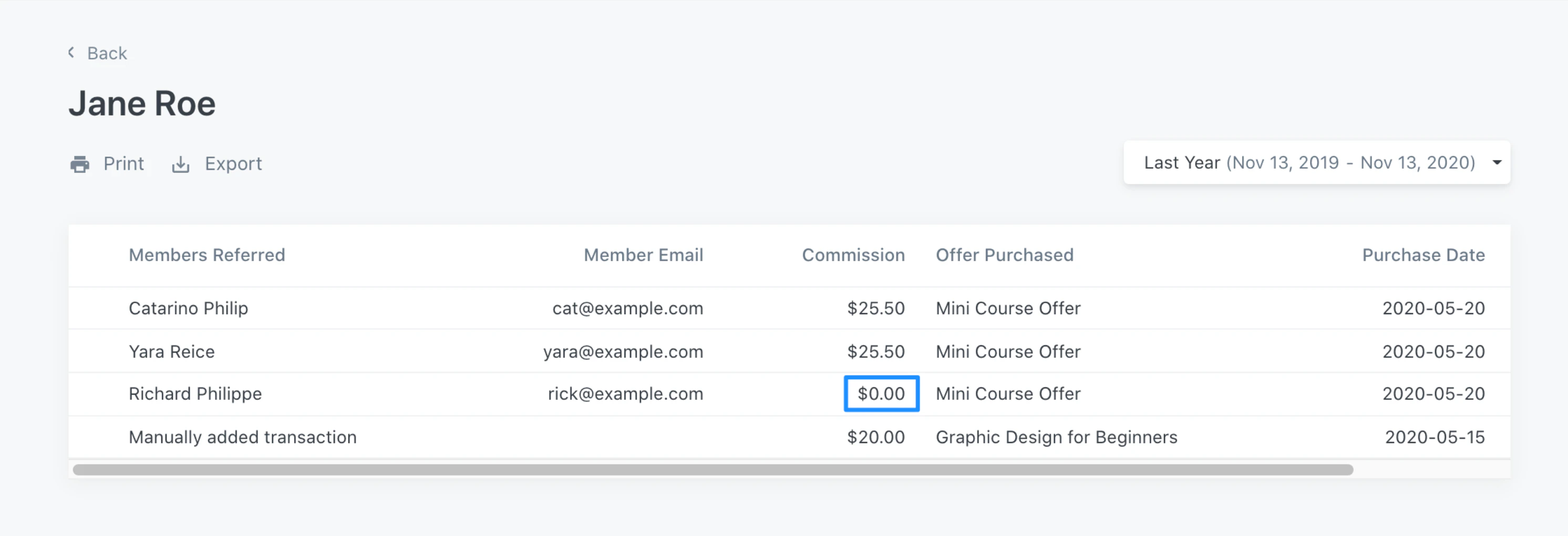 Refund commission display