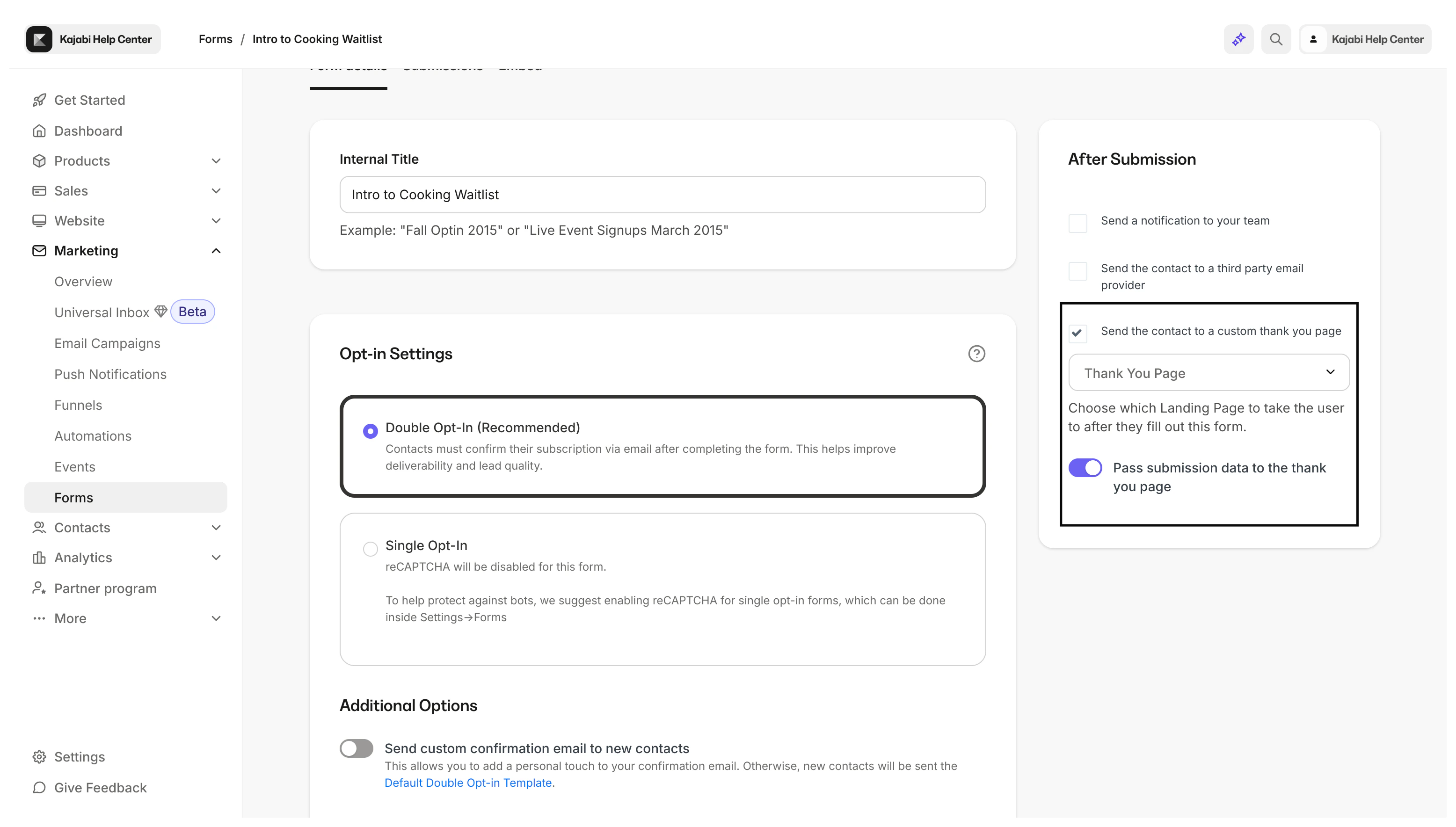 After submission settings